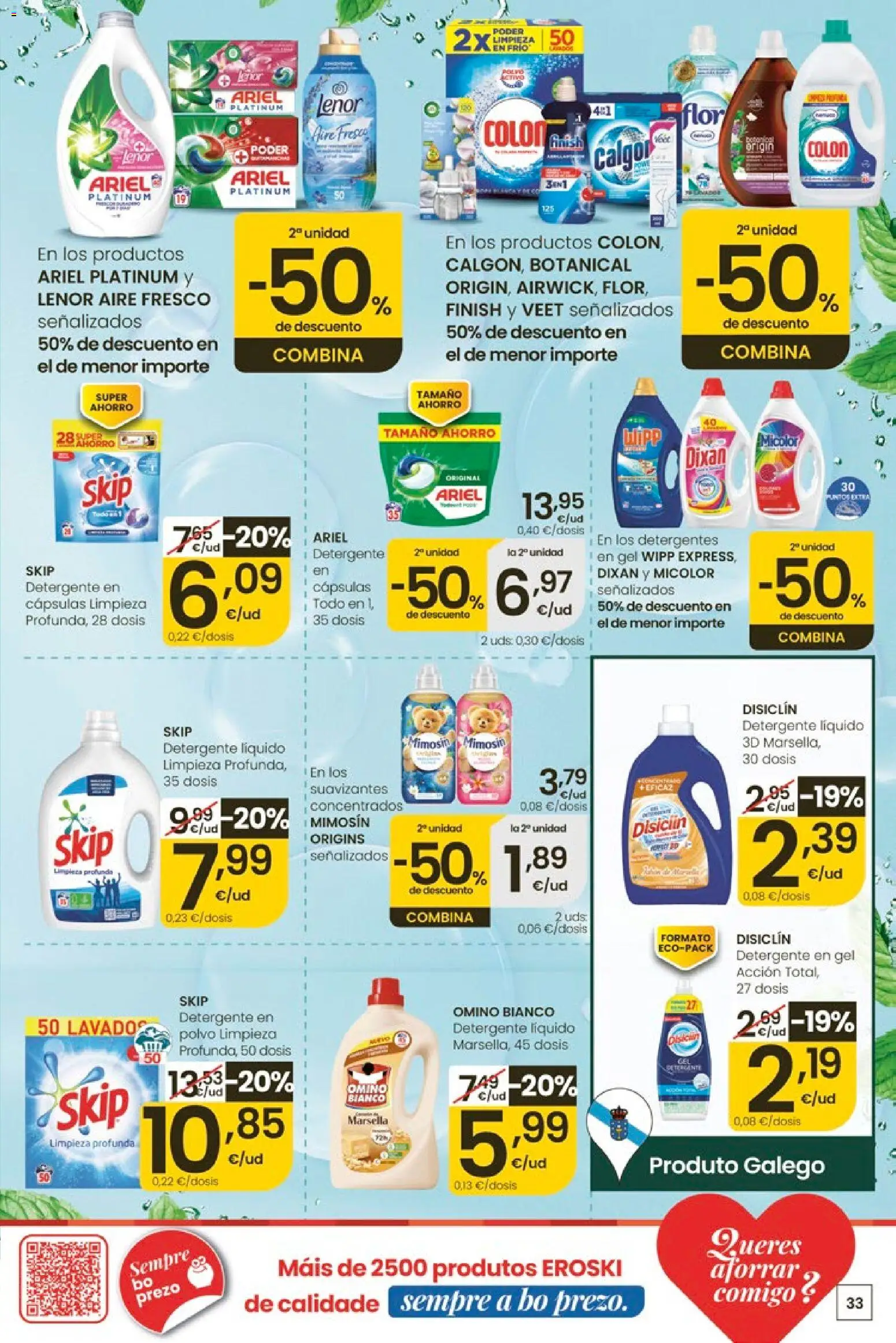 Eroski Quieres ahorrar conmigo │ válido desde el 14.05.2026 | Página: 33 | Productos: Polvo, Detergente, Detergente líquido