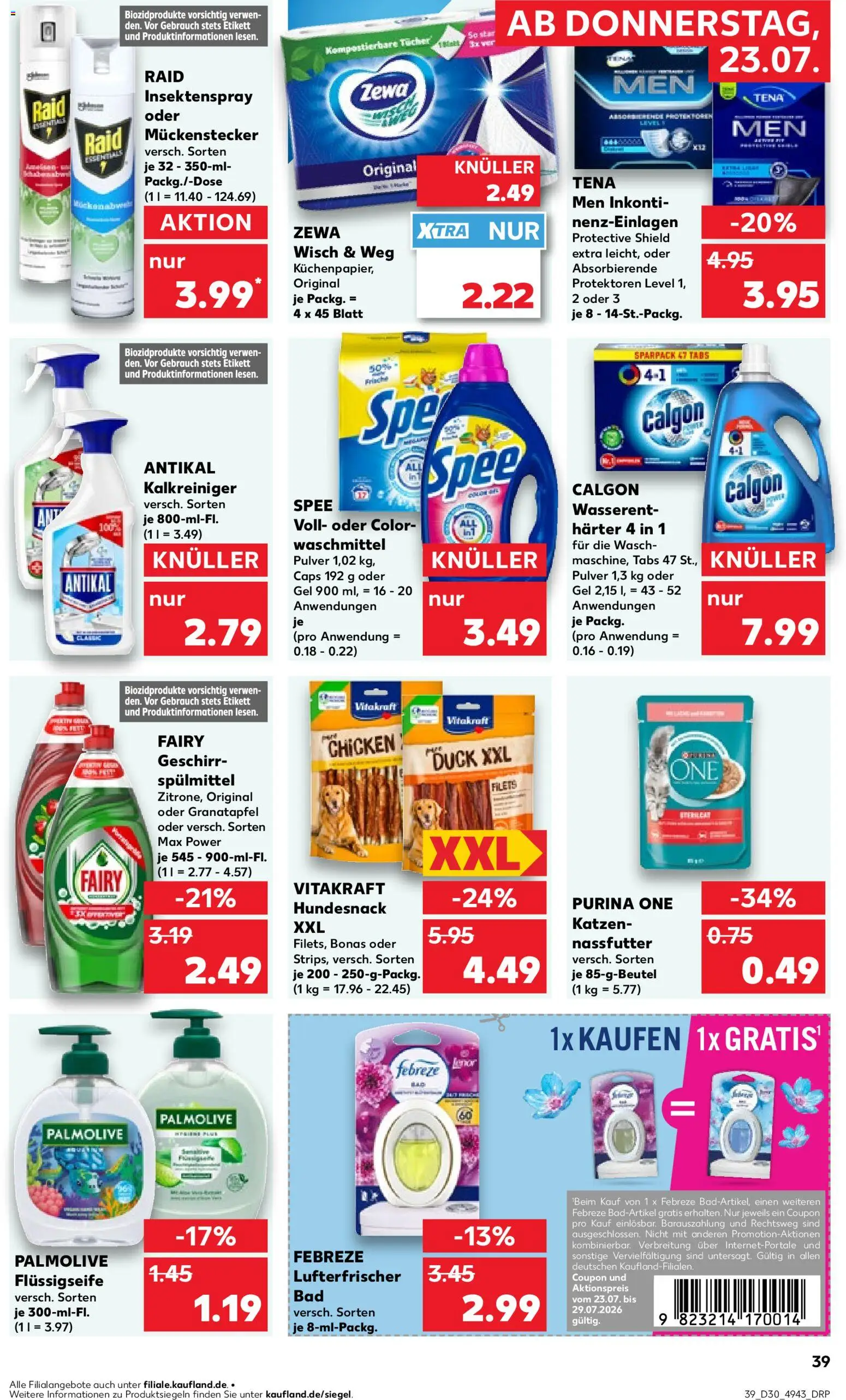 Kaufland Německo leták - Köln od 23.07.2026 | Strana: 39 | Produkty: Purina, Zewa, Calgon, Raid