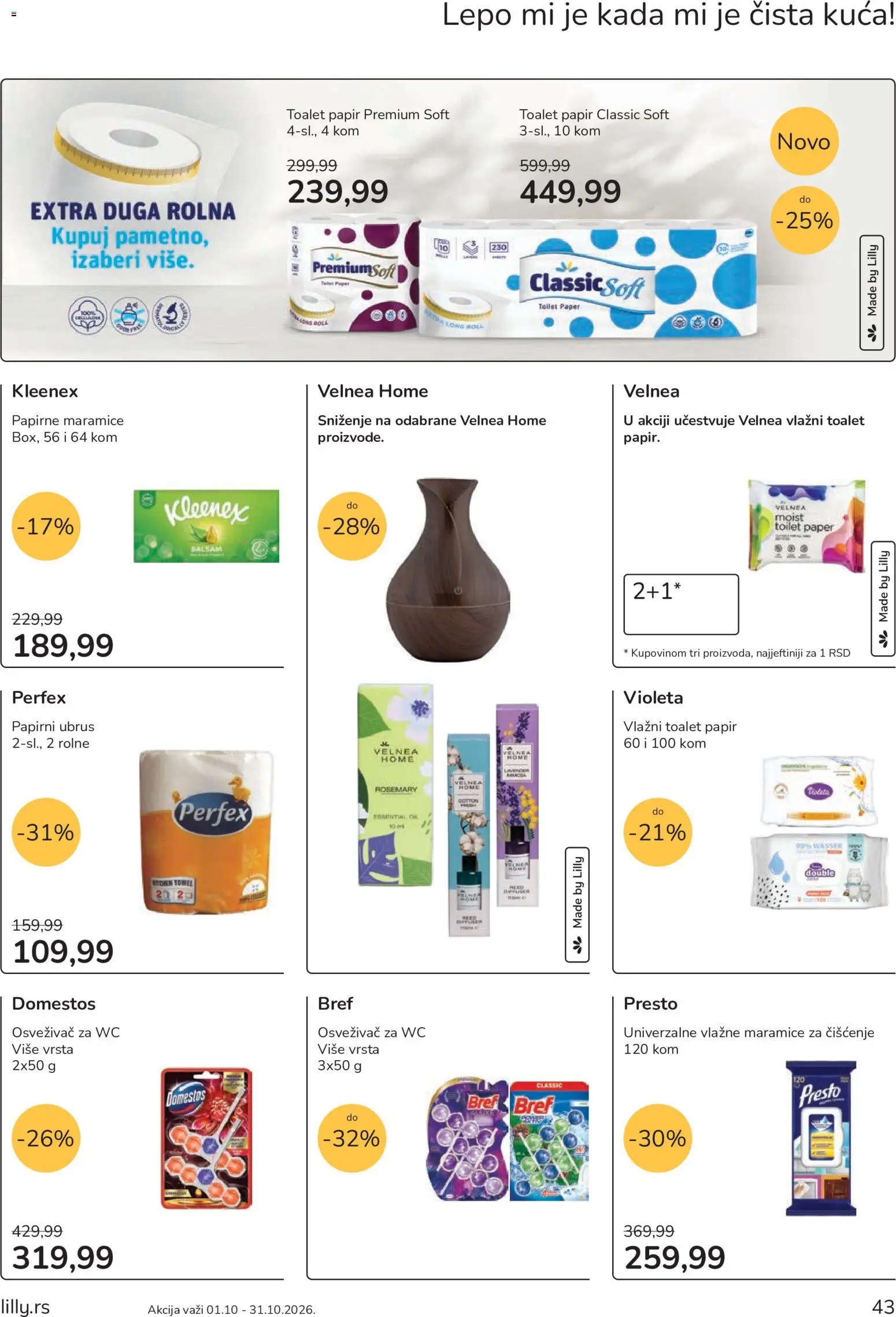 Lilly drogerie katalog - važi od 01.10.2026 | Strana: 43 | Proizvode: Bref, Papirne maramice, Toalet papir, Wc