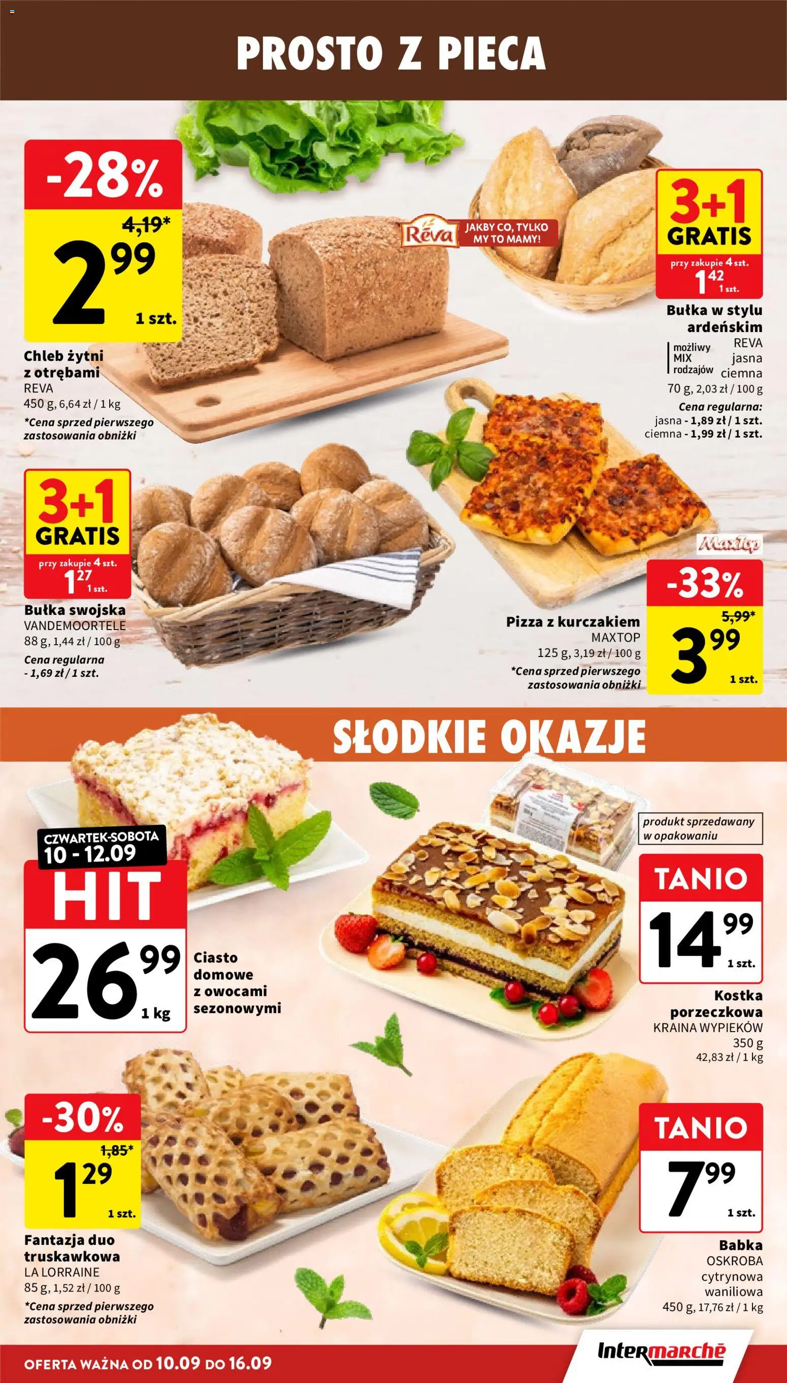 Intermarche gazetka od 10.09.2026 | Strona: 21 | Produkty: Ciasto, Pizza z kurczakiem, Bułka, Chleb