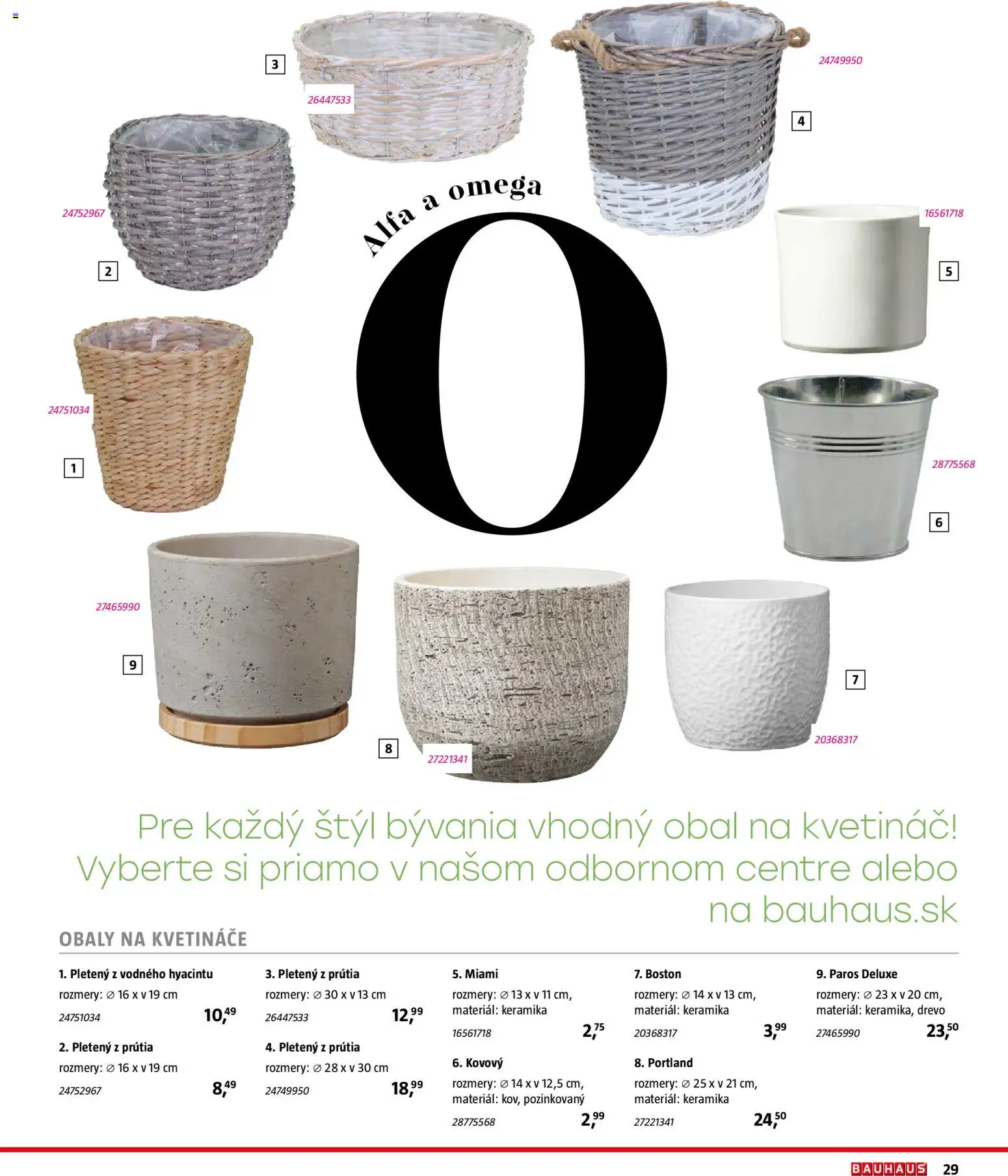 Nové Bauhaus akcie – leták je platný od 03.08.2026 | Strana: 29 | Produkty: Kvetináč, Omega