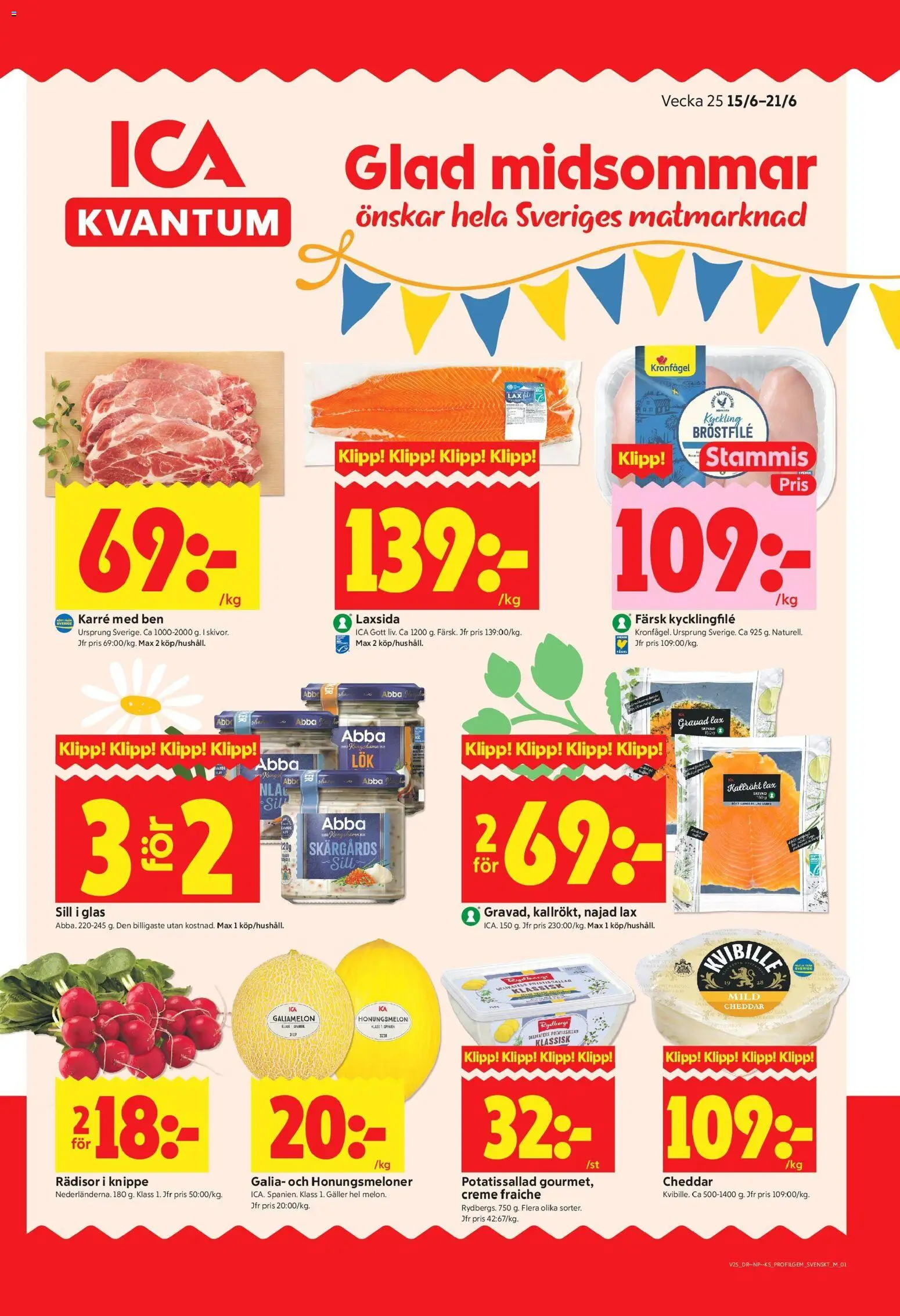 ICA Kvantum reklamblad aktuell från 15.06.2026 | Sida: 1 | Produkter: Potatissallad, Kycklingfile, Sill, Creme fraiche