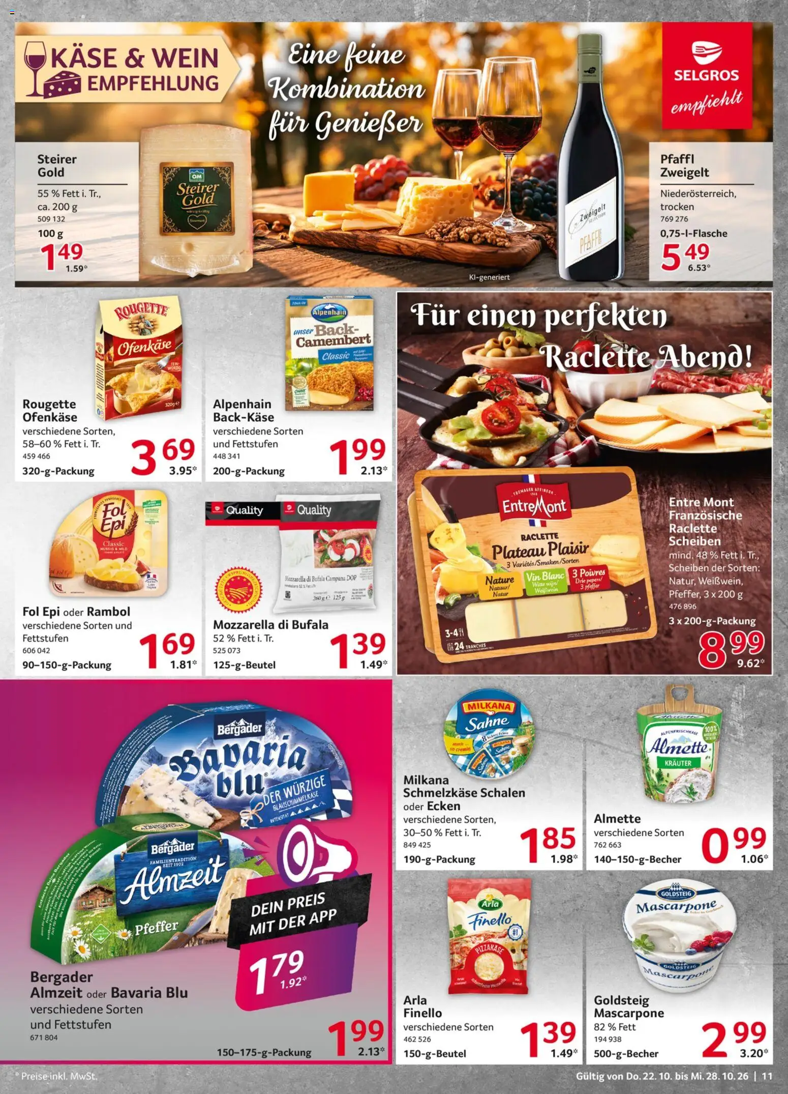 Selgros Prospekt – gültig ab 22.10.2026 | Seite: 11 | Produkte: Almette, Käse, Mascarpone, Mozzarella