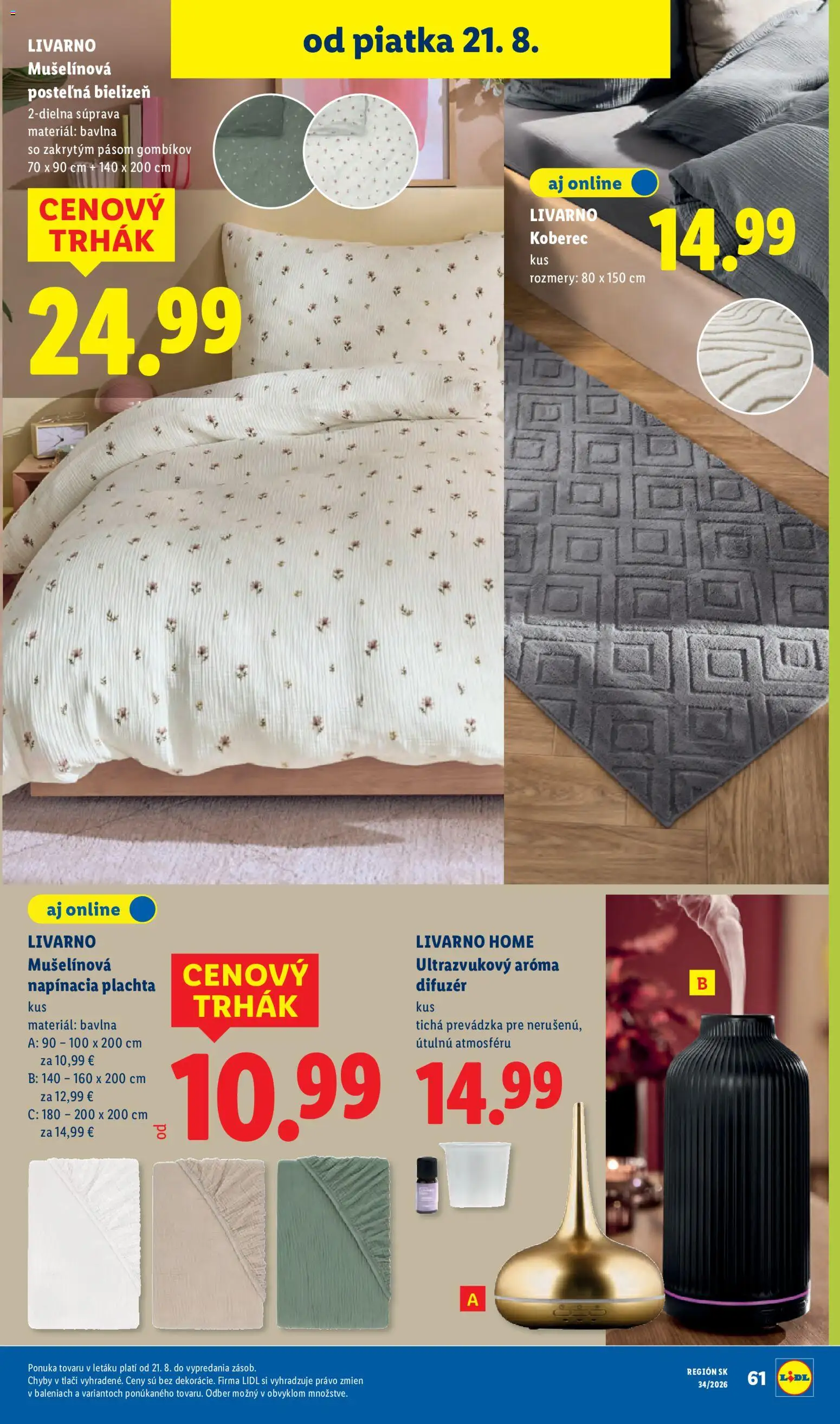 Nové Lidl akcie – leták je platný od 17.08.2026 | Strana: 89 | Produkty: Plachta, Difúzer, Aroma difúzer, Koberec