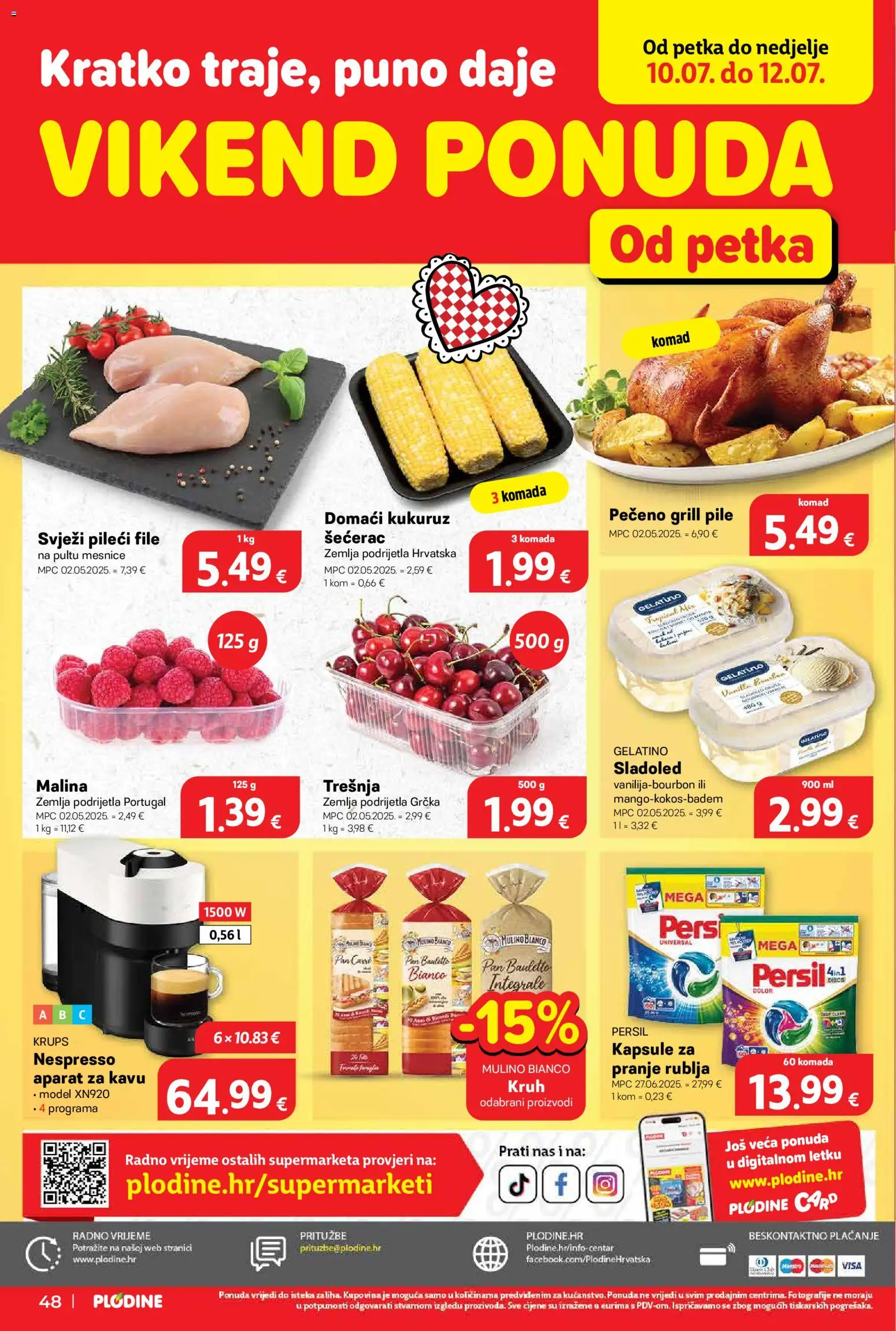 Plodine katalog | vrijedi od 08.07.2026 | Stranica: 48 | Proizvodi: Kukuruz, Pileći file, Kruh, Pan