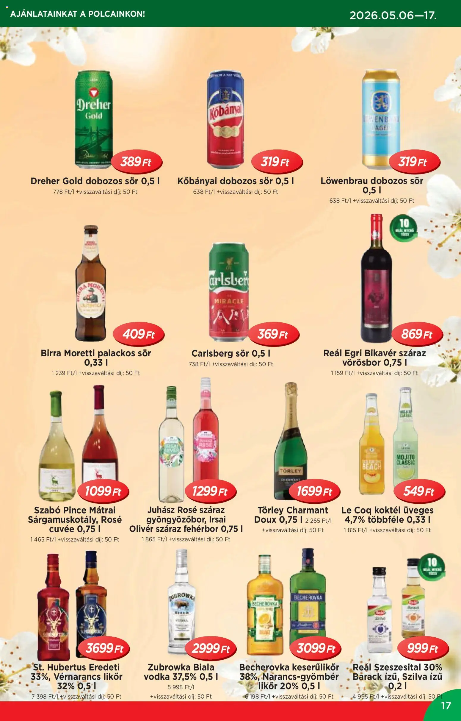 Reál akciós ujság - amely érvényes a következő dátumtól: 06.05.2026 | Oldal: 17 | Termékek: Szilva, Bundeva, Sör, Vodka
