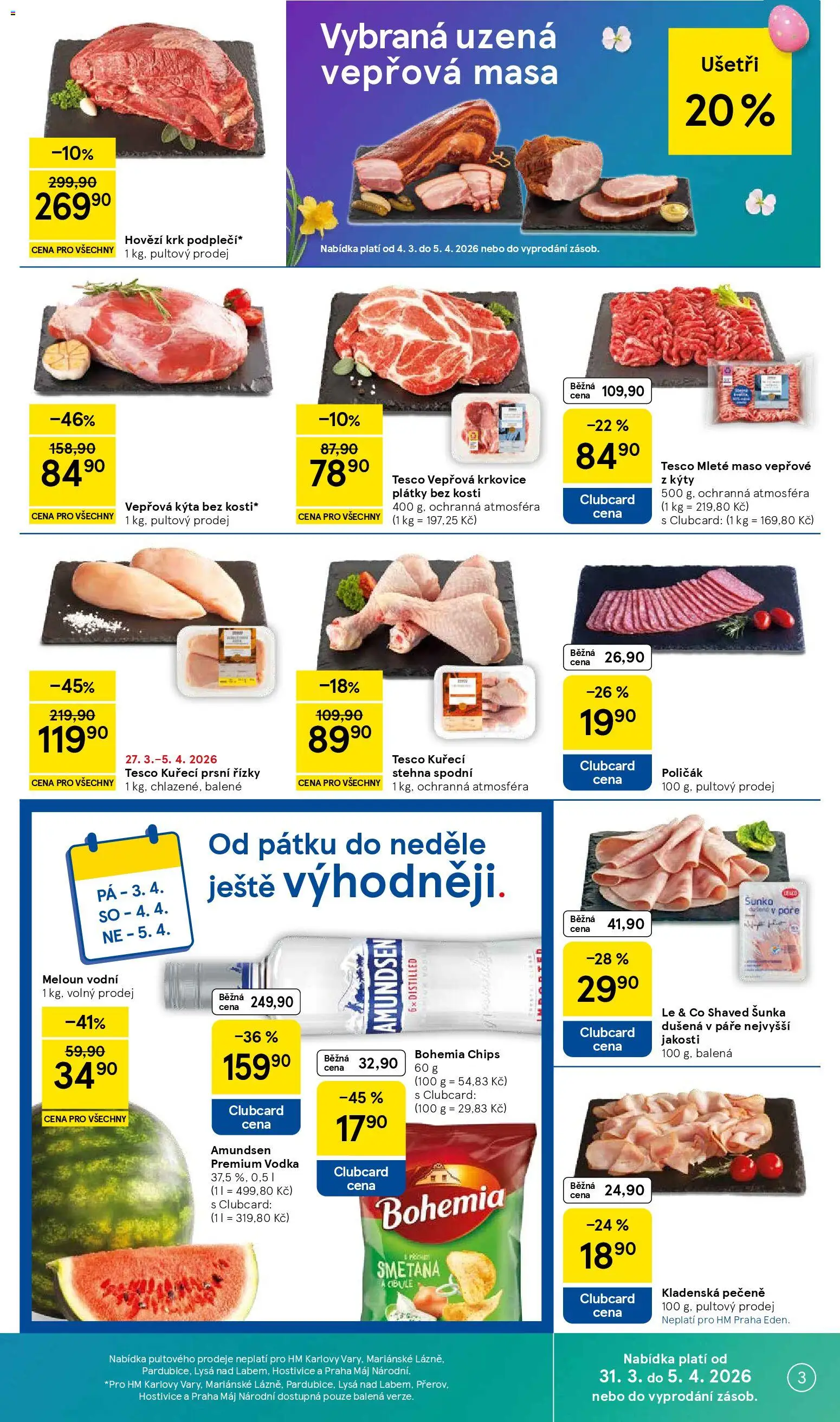Tesco leták - Hypermarket od 31.03.2026 | Strana: 3 | Produkty: Meloun, Smetana, Kýta, Meloun vodní