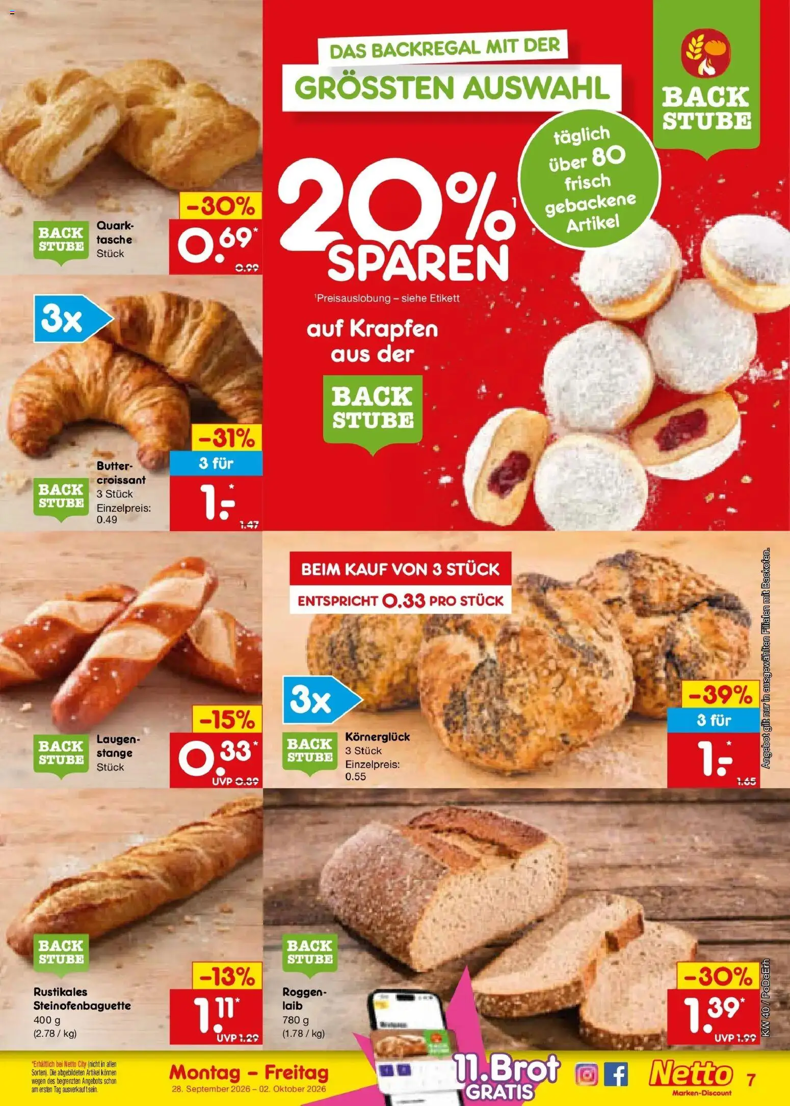 Netto Marken-Discount Prospekt Metten – gültig ab 28.09.2026 | Seite: 7 | Produkte: Tasche, Butter, Croissant, Krapfen