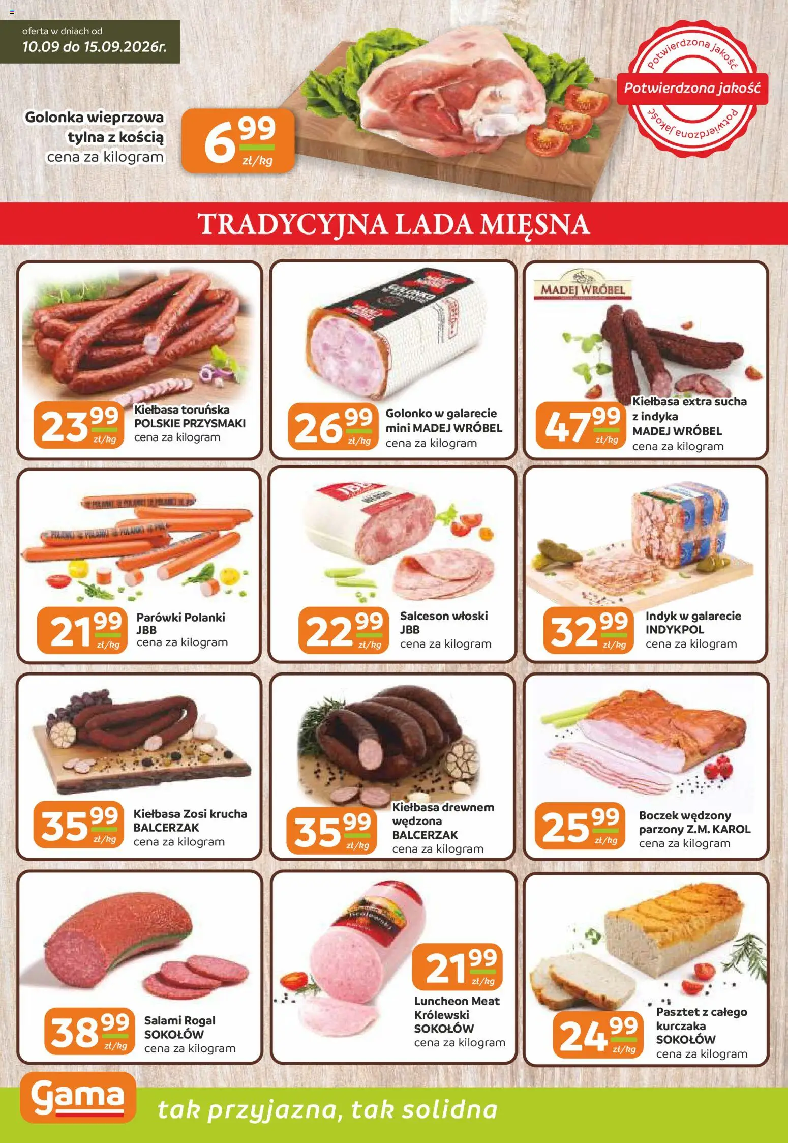 Gama gazetka od 10.09.2026 | Strona: 2 | Produkty: Golonka wieprzowa, Parówki, Salceson, Salami
