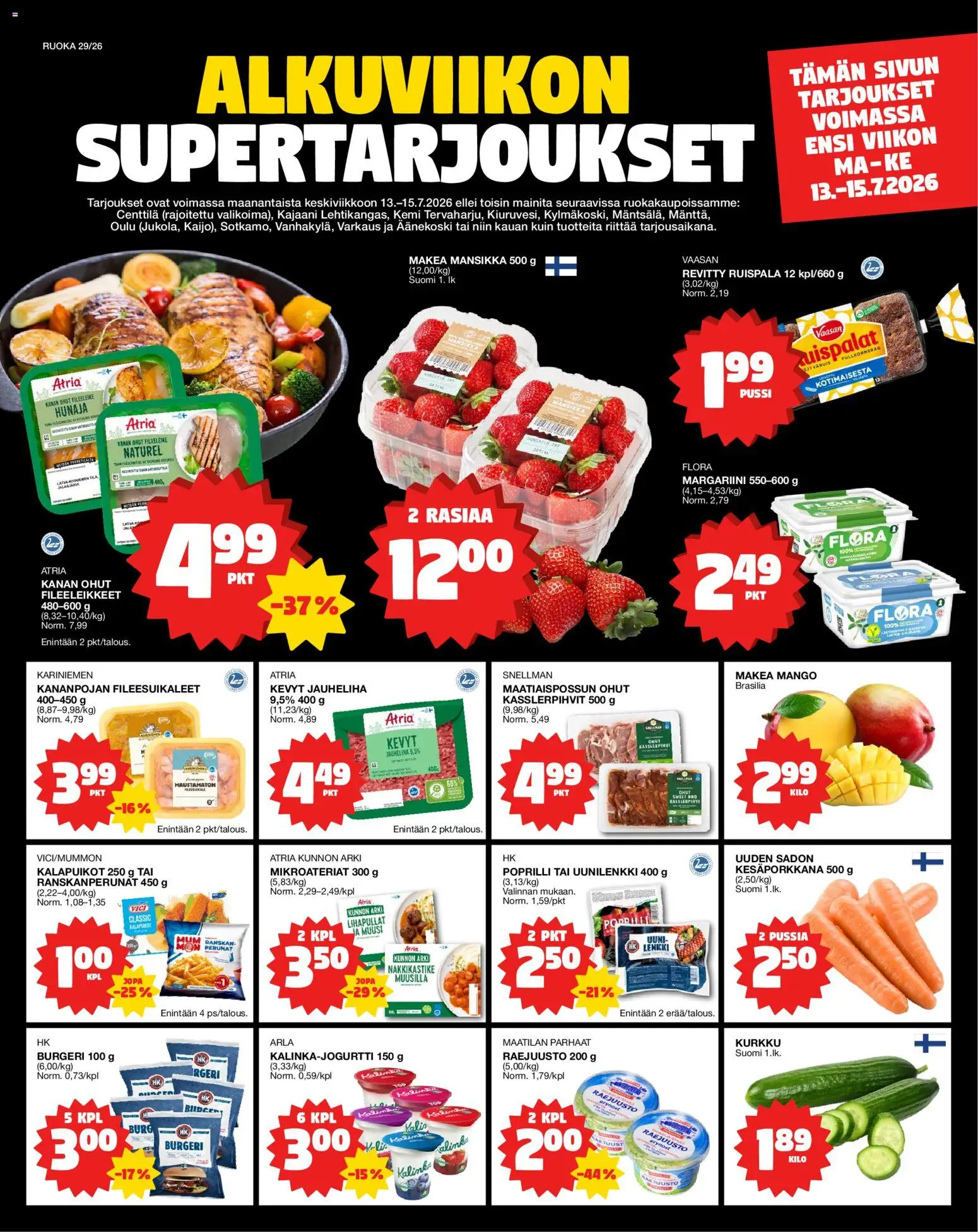 Tokmanni Ruokatarjoukset – voimassa 13/07/2026 alkaen | Sivu: 1 | Tuotteet: Uuni, Ranskanperunat, Kurkku, Hunaja