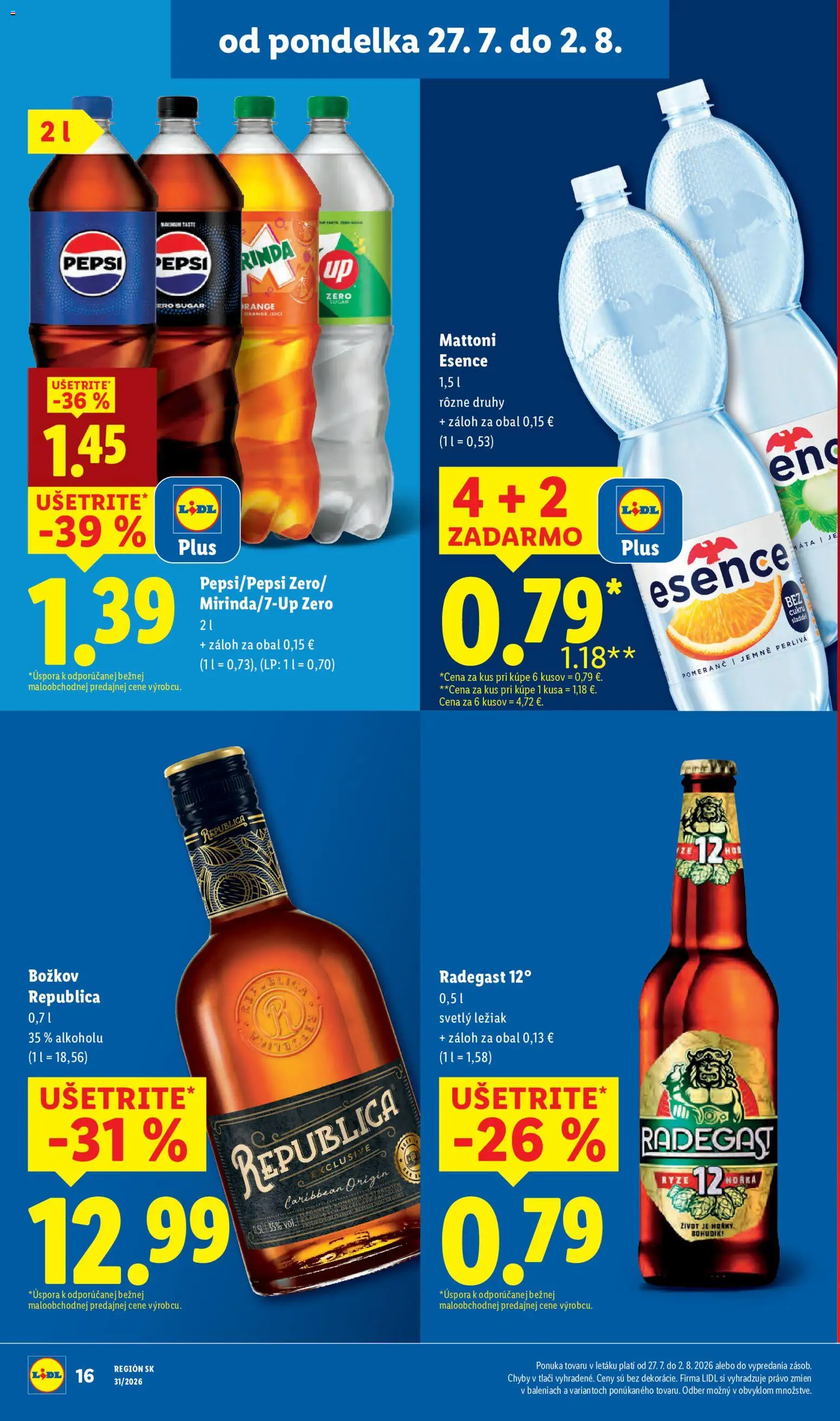Nové Lidl akcie – leták je platný od 27.07.2026 | Strana: 21 | Produkty: Božkov, Radegast, Republica, Pepsi