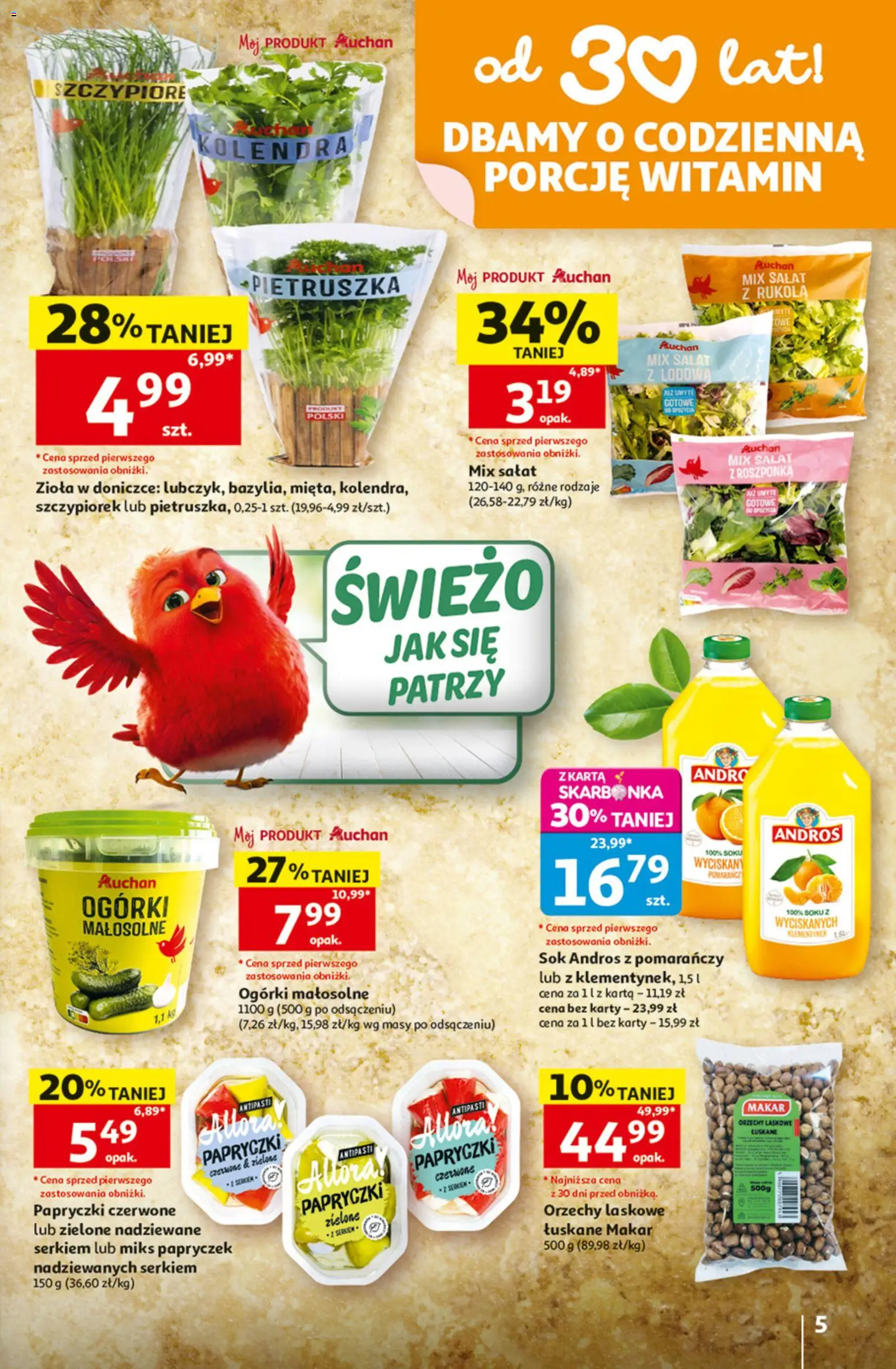 Auchan gazetka - 30 Lat Hipermarket od 25.06.2026 | Strona: 5 | Produkty: Pietruszka, Roszponka, Orzechy laskowe, Sok