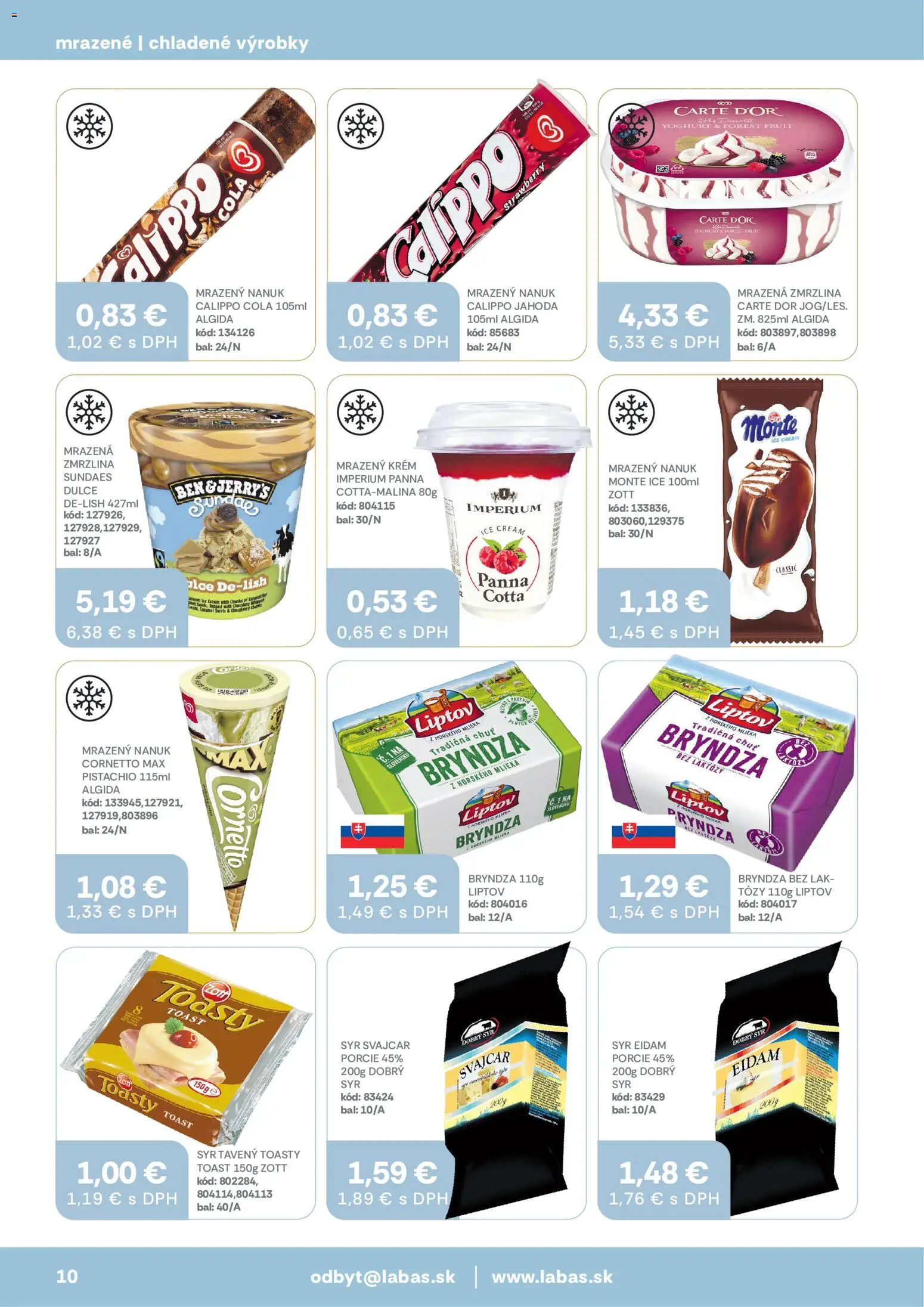 Nové Labaš akcie – leták je platný od 05.06.2026 | Strana: 10 | Produkty: Syr, Eidam, Bryndza, Cola