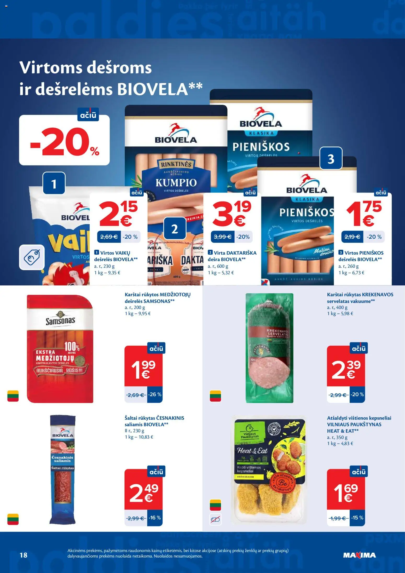 MAXIMA akcijos nuo 2026.06.30 | Puslapis: 18 | Prekių: Vištienos, Dešrelės, Saliamis, Dešra