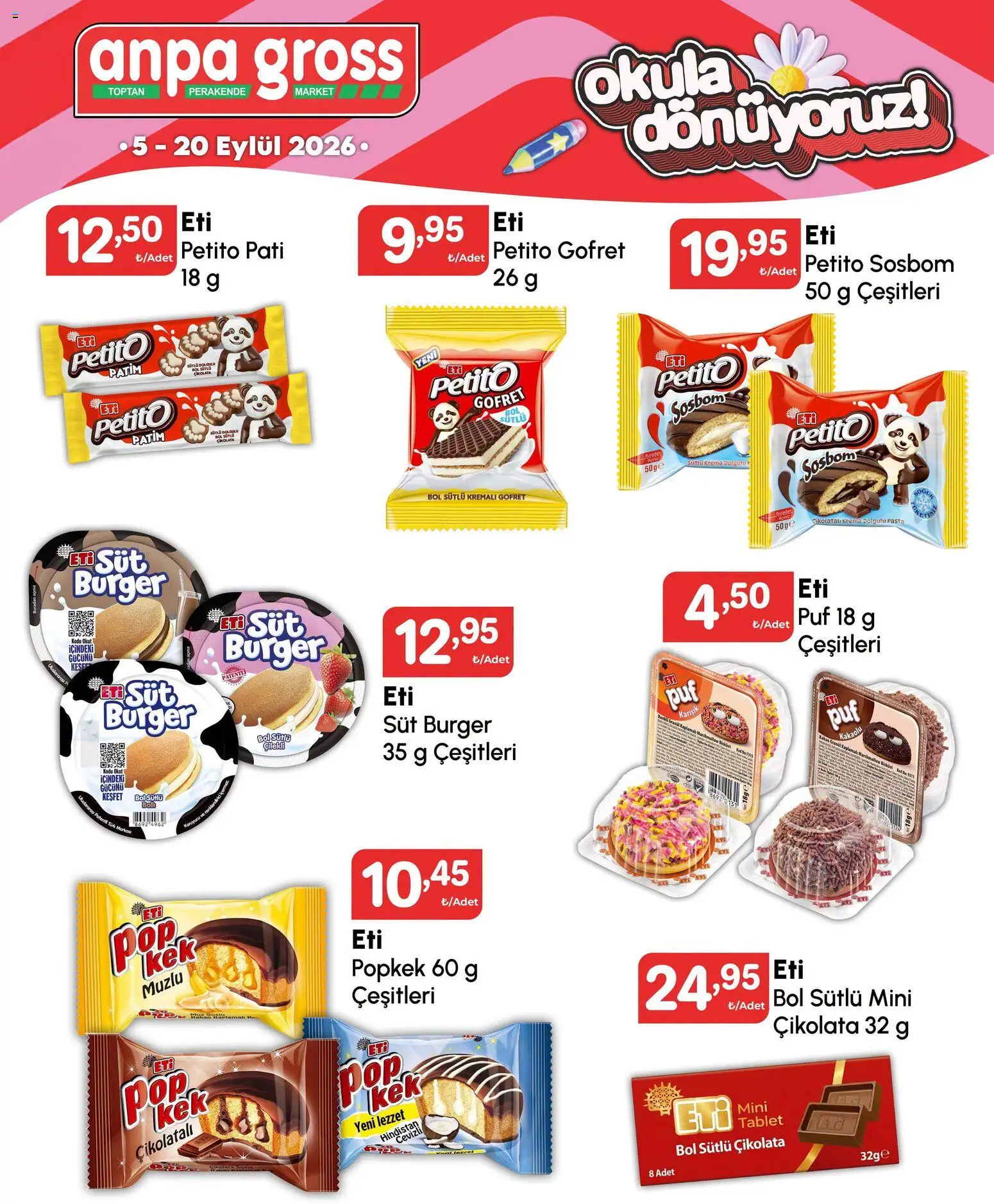 Anpa Gross - Okula dönüş - 05 Eylül 2026 tarihinden itibaren geçerlidir | Sayfa: 12 | Ürünler: Gofret, Süt, Çikolata, Et
