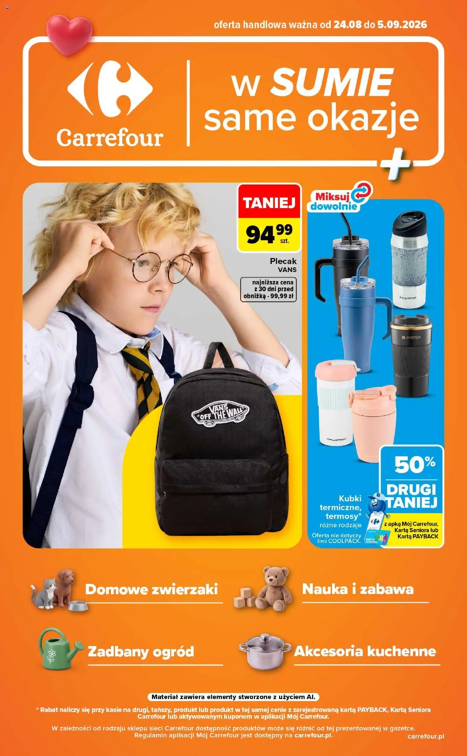 Carrefour gazetka - Same okazje od 24.08.2026 | Strona: 1 | Produkty: Karta, Plecak