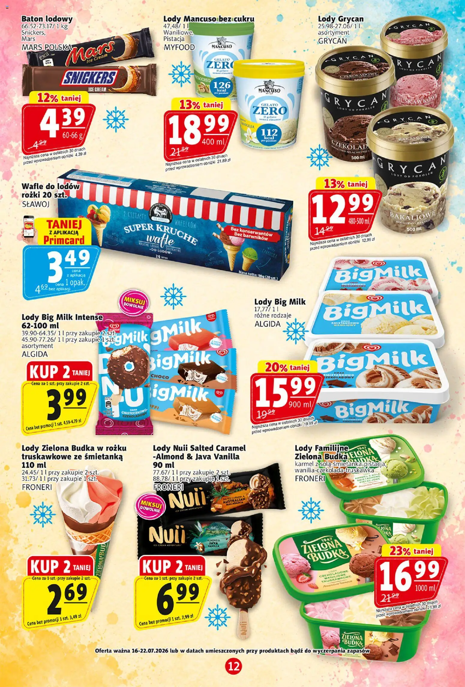 Prim Market gazetka od 16.07.2026 | Strona: 12 | Produkty: Lody Grycan, Big Milk, Baton, Lody