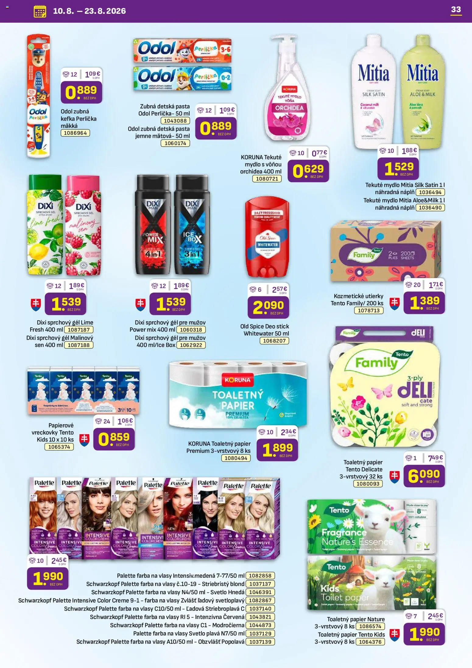 Nové Libex akcie – leták je platný od 10.08.2026 | Strana: 33 | Produkty: Svetlo, Toaletný papier, Orchidea