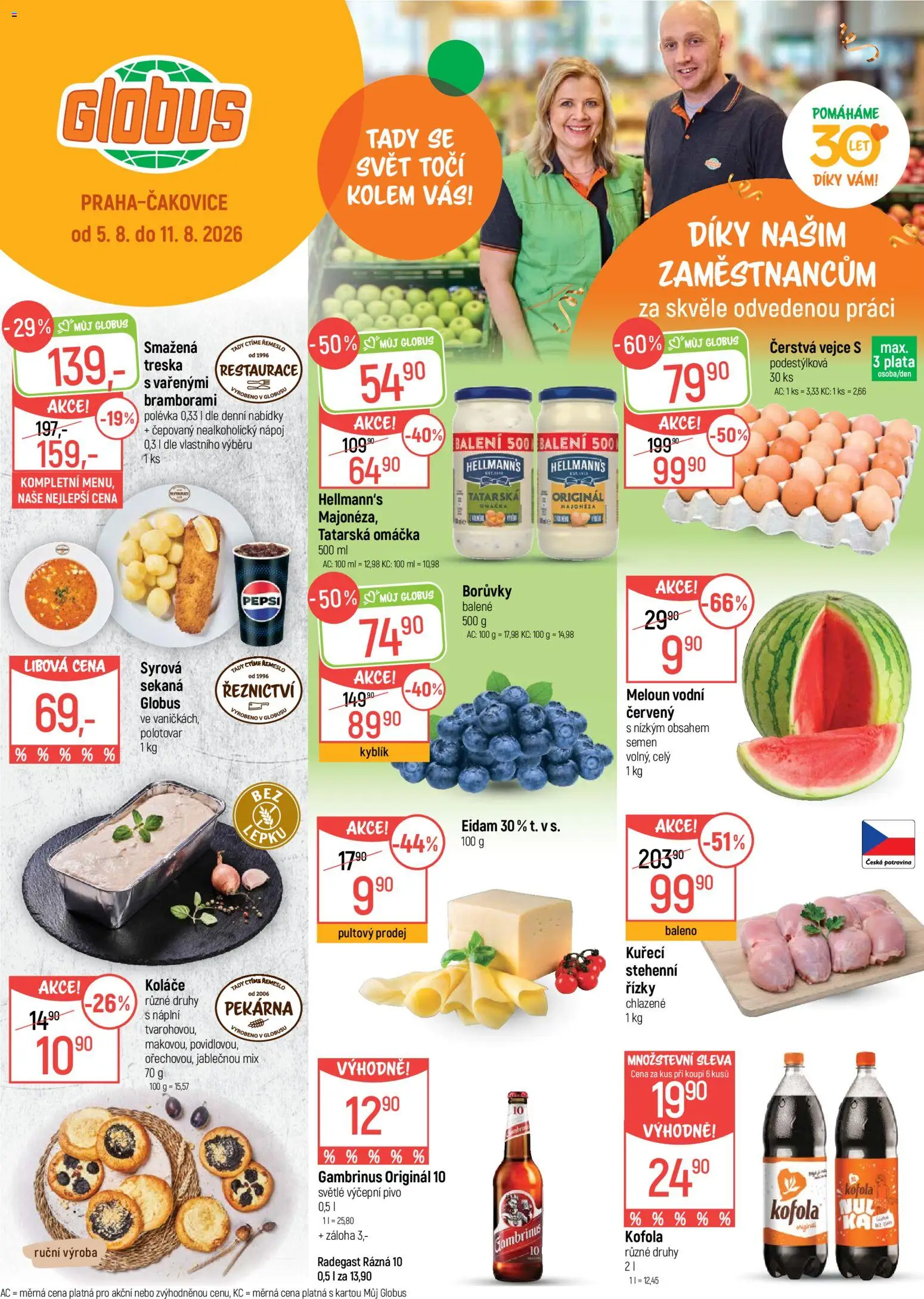 Globus leták od 05.08.2026 | Strana: 1 | Produkty: Sekaná, Eidam, Radegast Rázna 10, Majonéza