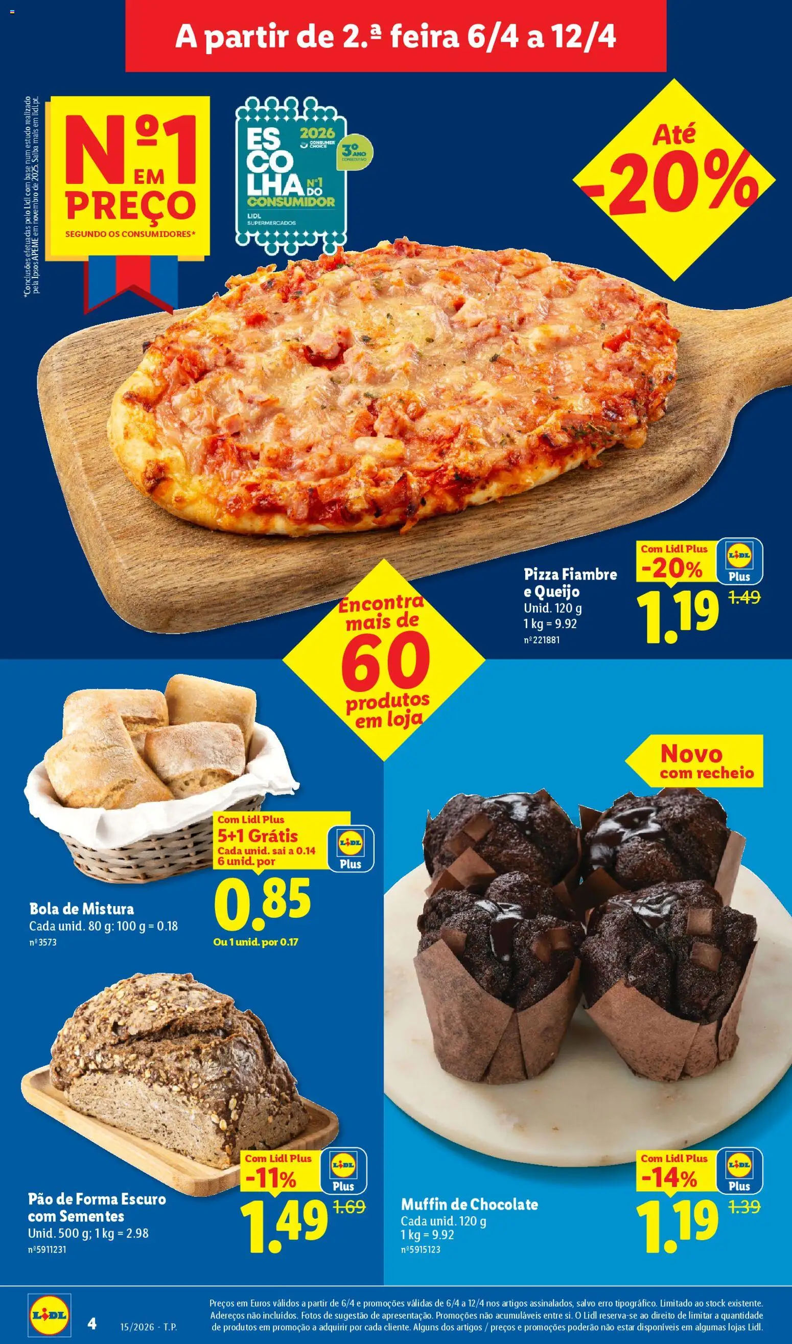Lidl folheto │ válido de 06.04.2026 | Página: 4 | Produtos: Pão de forma, Pão, Chocolate, Pizza