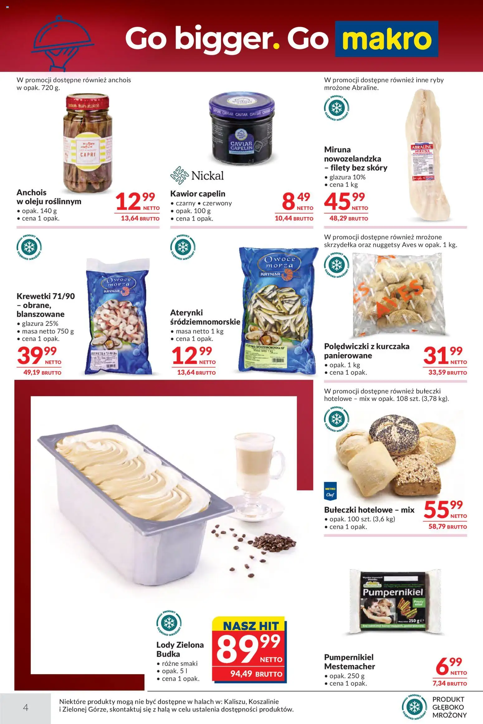 Makro gazetka - Oferta dla gastronomii od 04.08.2026 | Strona: 4 | Produkty: Krewetki, Miruna, Anchois, Owoce