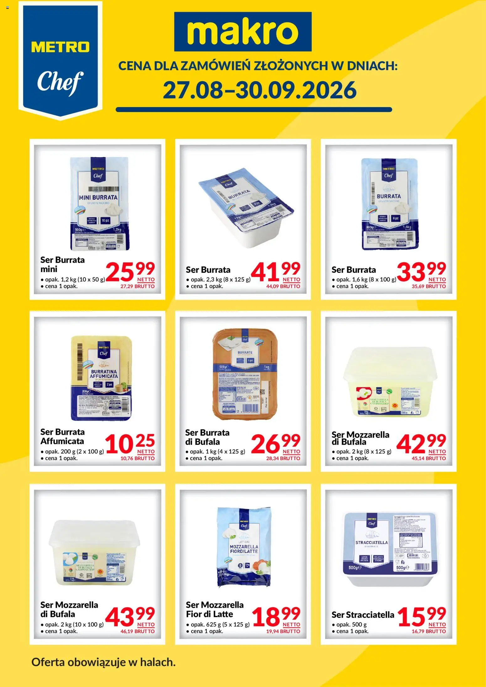 Makro gazetka - Metro Chef od 27.08.2026 | Strona: 1 | Produkty: Mozzarella di bufala, Ser stracciatella, Burrata, Ser