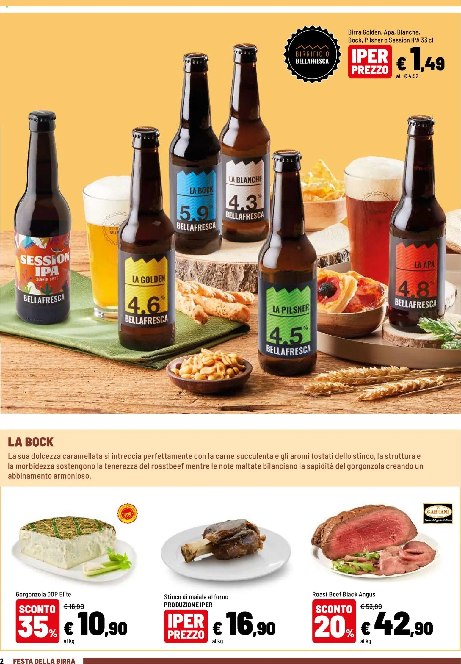 Volantino Iper del 27/07/2026 | Pagina: 2 | Prodotti: Birra, Maiale, Forno, Gorgonzola