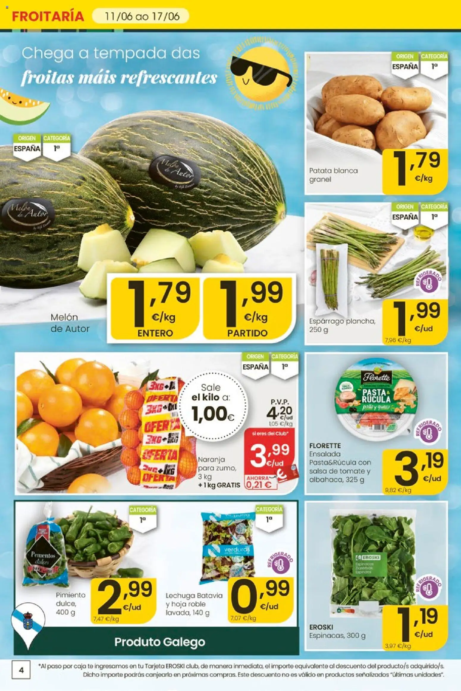 Eroski Ofertóns de verán │ válido desde el 11.06.2026 | Página: 4 | Productos: Pasta, Κάδος απορρυμάτων, Ensalada, Caja