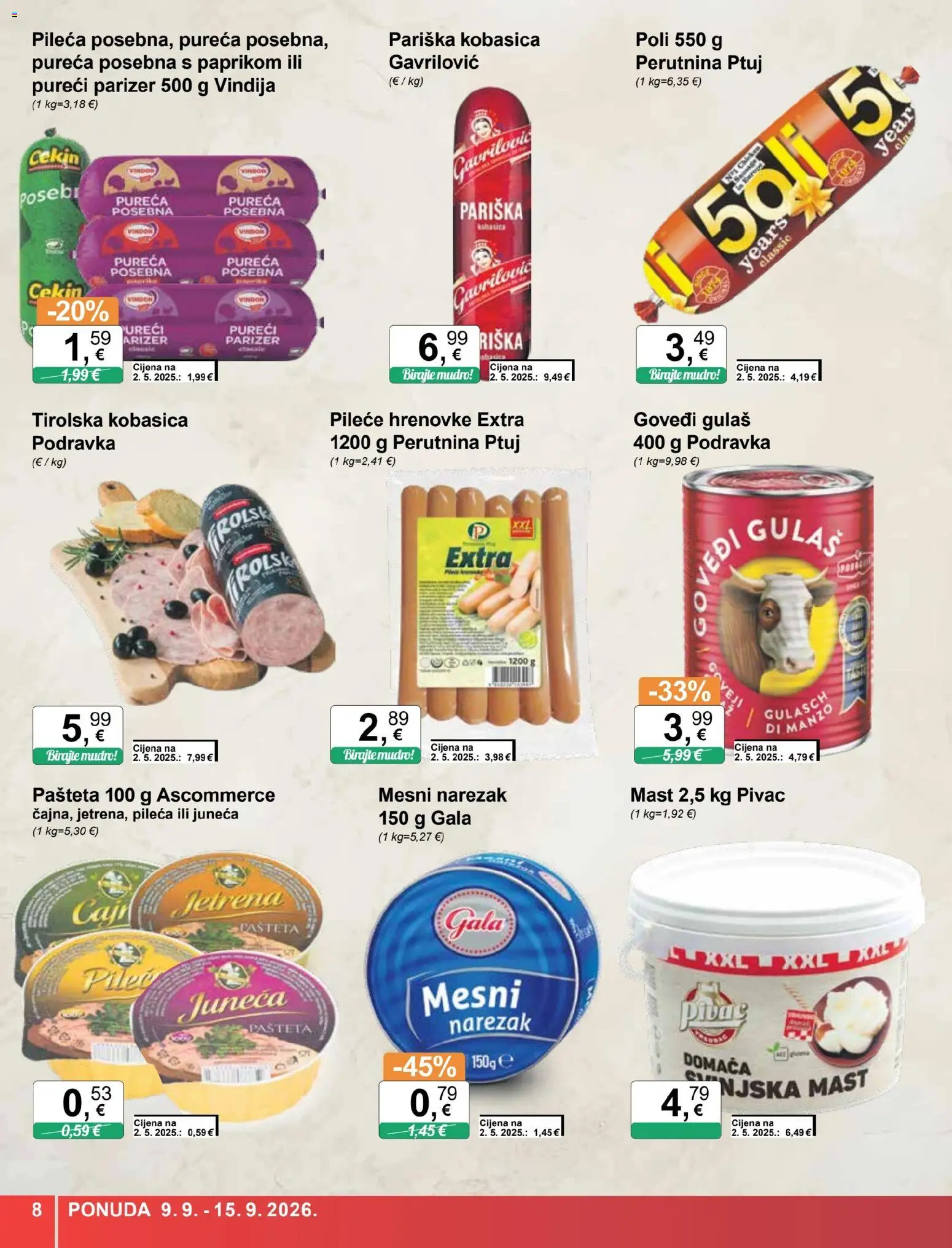 KTC katalog | vrijedi od 09.09.2026 | Stranica: 8 | Proizvodi: Podravka, Pašteta, Kobasica, Perutnina Ptuj