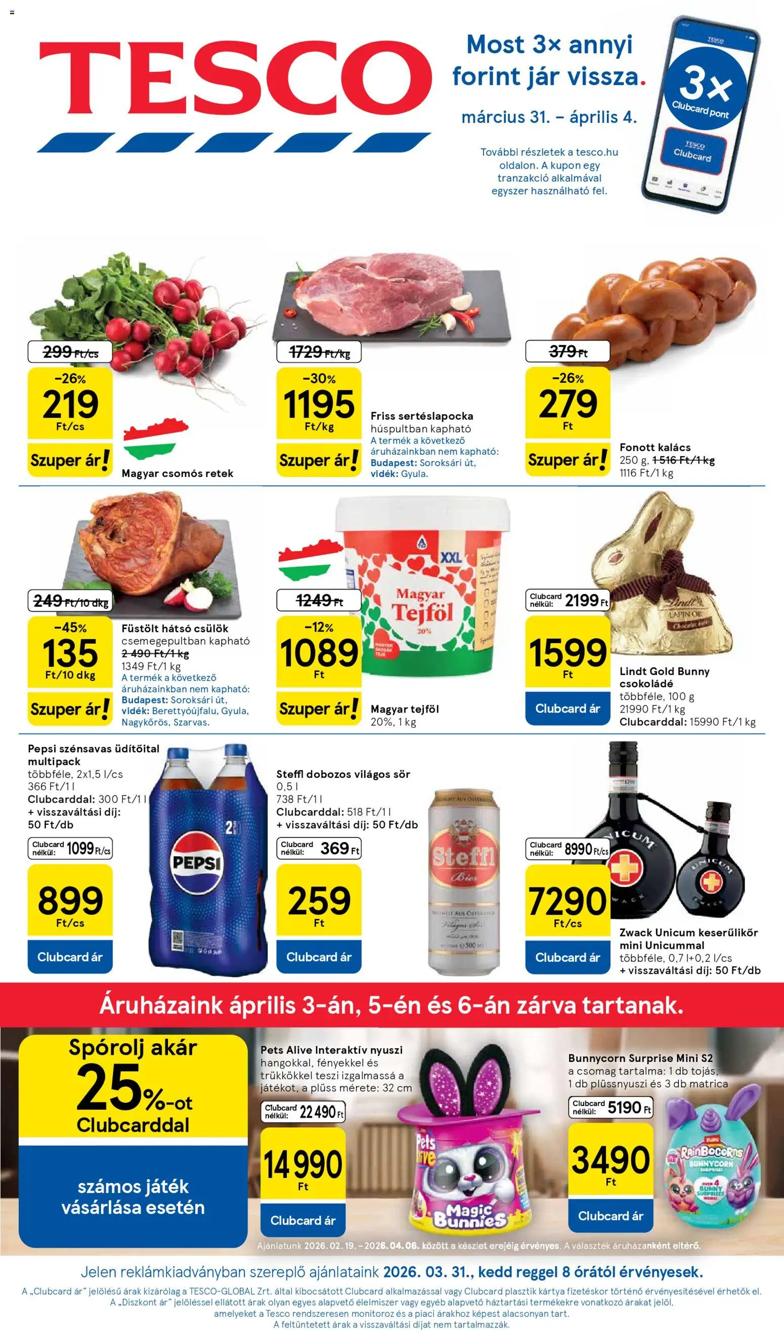 Tesco akciós ujság - amely érvényes a következő dátumtól: 2026.03.31. | Oldal: 1 | Termékek: Sertéslapocka, Kalács, Steffl, Tejföl
