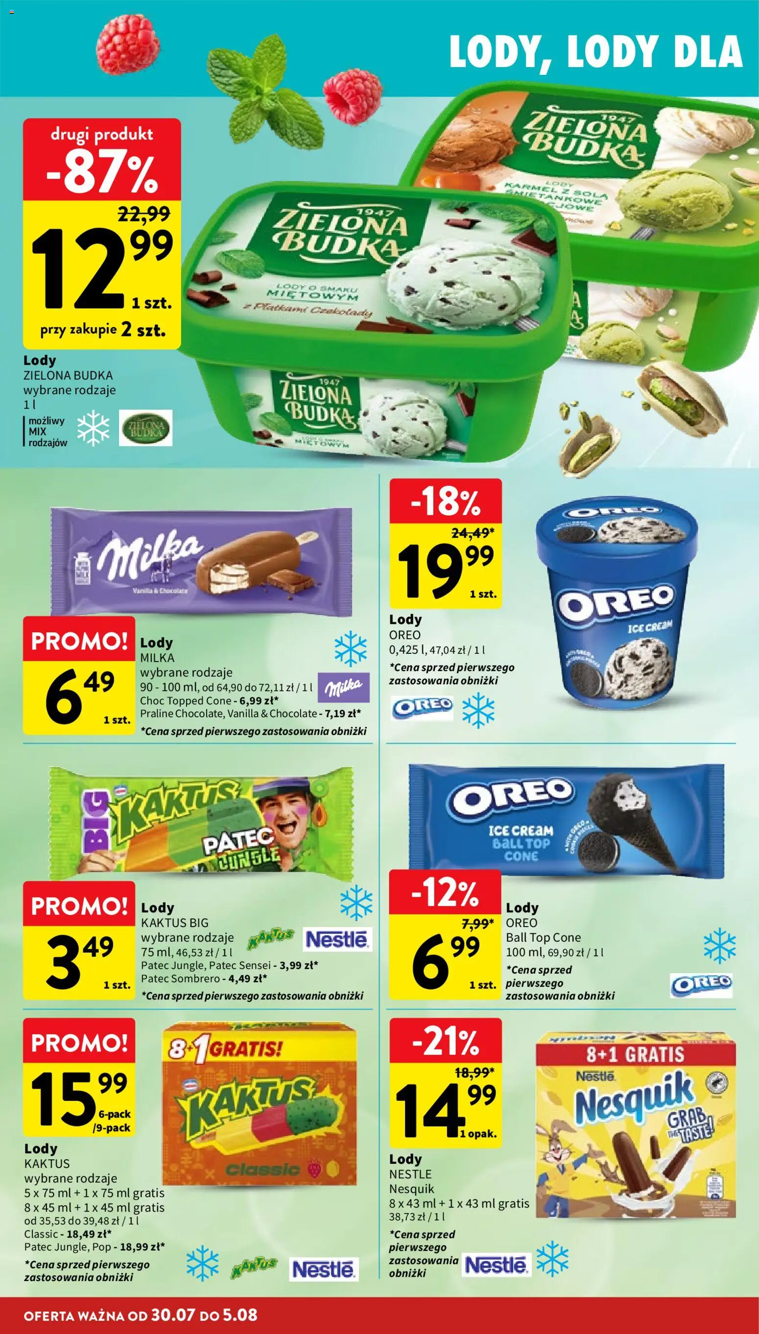 Intermarche gazetka od 30.07.2026 | Strona: 24 | Produkty: Top, Milka, Lody Oreo, Lody Kaktus
