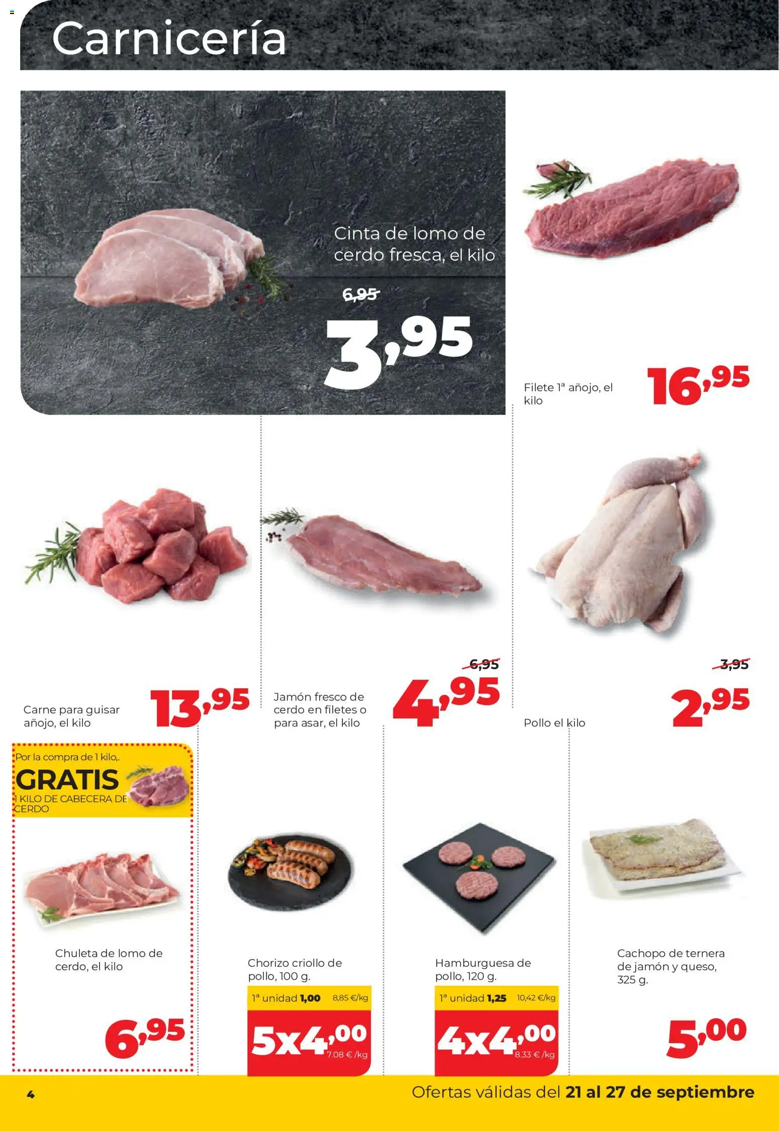 Alimerka folleto Castilla y León │ válido desde el 21/09/2026 | Página: 4 | Productos: Lomo, Filete, Hamburguesa, Carne
