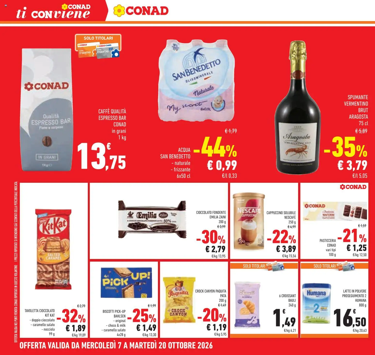 Volantino Conad del 07/10/2026 | Pagina: 42 | Prodotti: Cappuccino, Cioccolato, Biscotti, Acqua