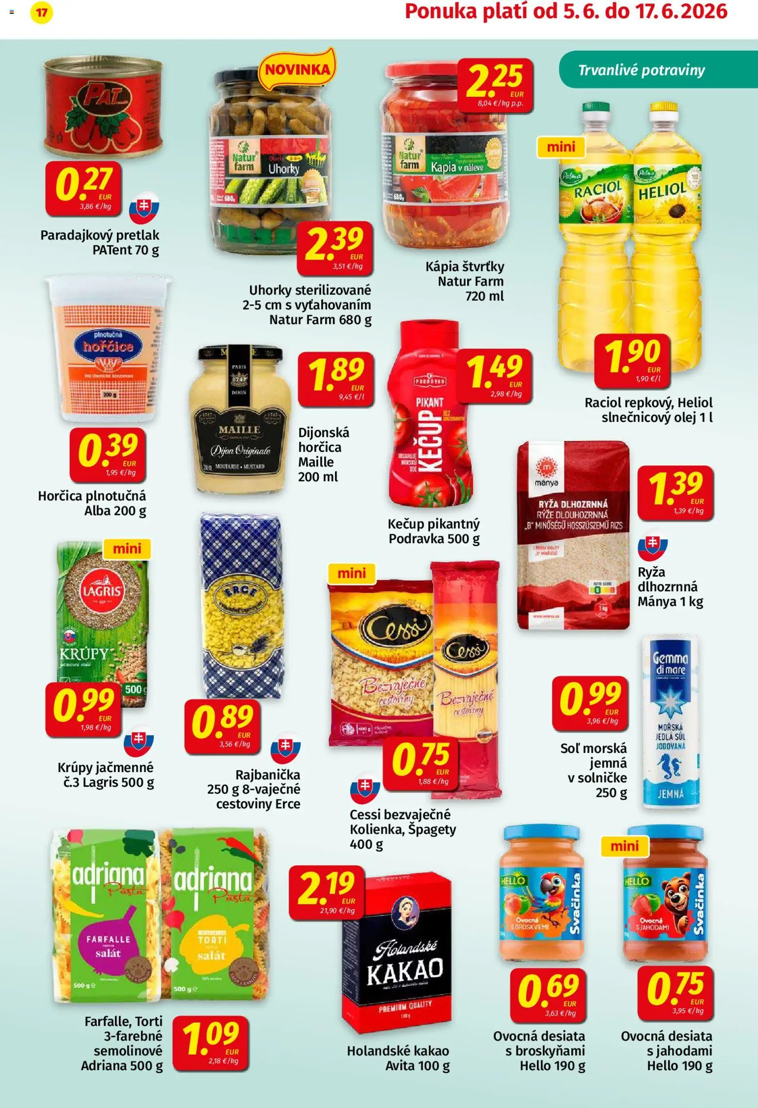 Nové Koruna akcie – leták je platný od 05.06.2026 | Strana: 17 | Produkty: Slnečnicový olej, Soľ, Kápia, Špagety