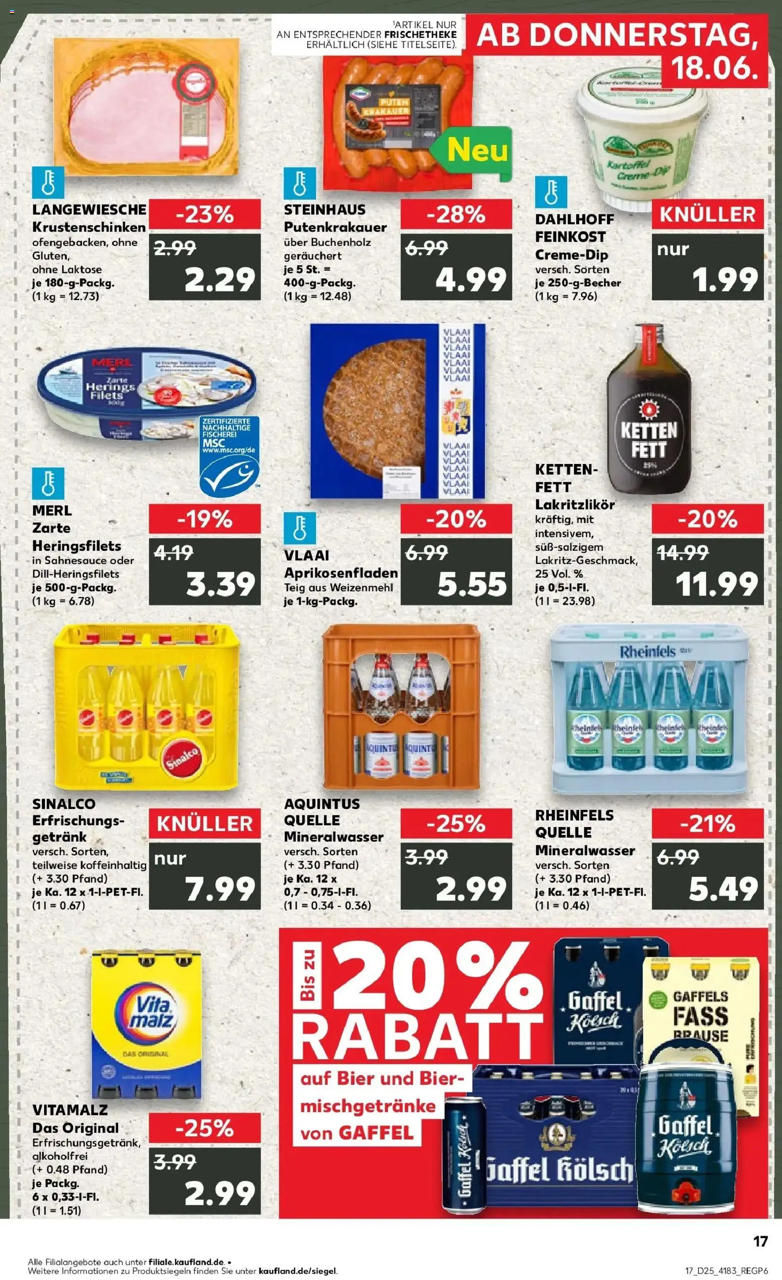 Kaufland Prospekt Düren – gültig ab 14.06.2026 | Seite: 26 | Produkte: Sinalco, Bier, Weizenmehl, Rheinfels quelle