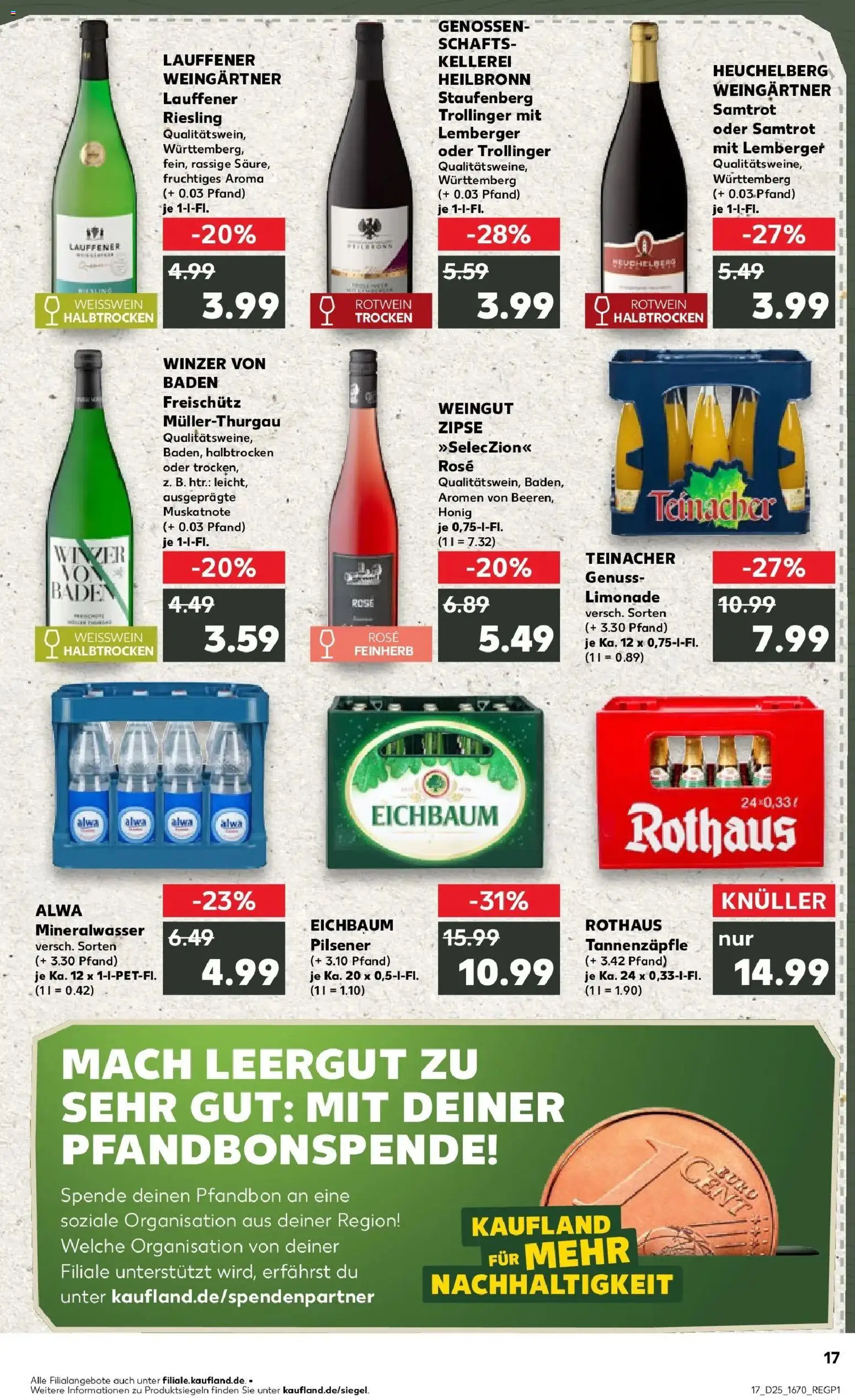 Kaufland Prospekt Sinsheim – gültig ab 14.06.2026 | Seite: 26 | Produkte: Weißwein, Rotwein, Limonade, Mineralwasser