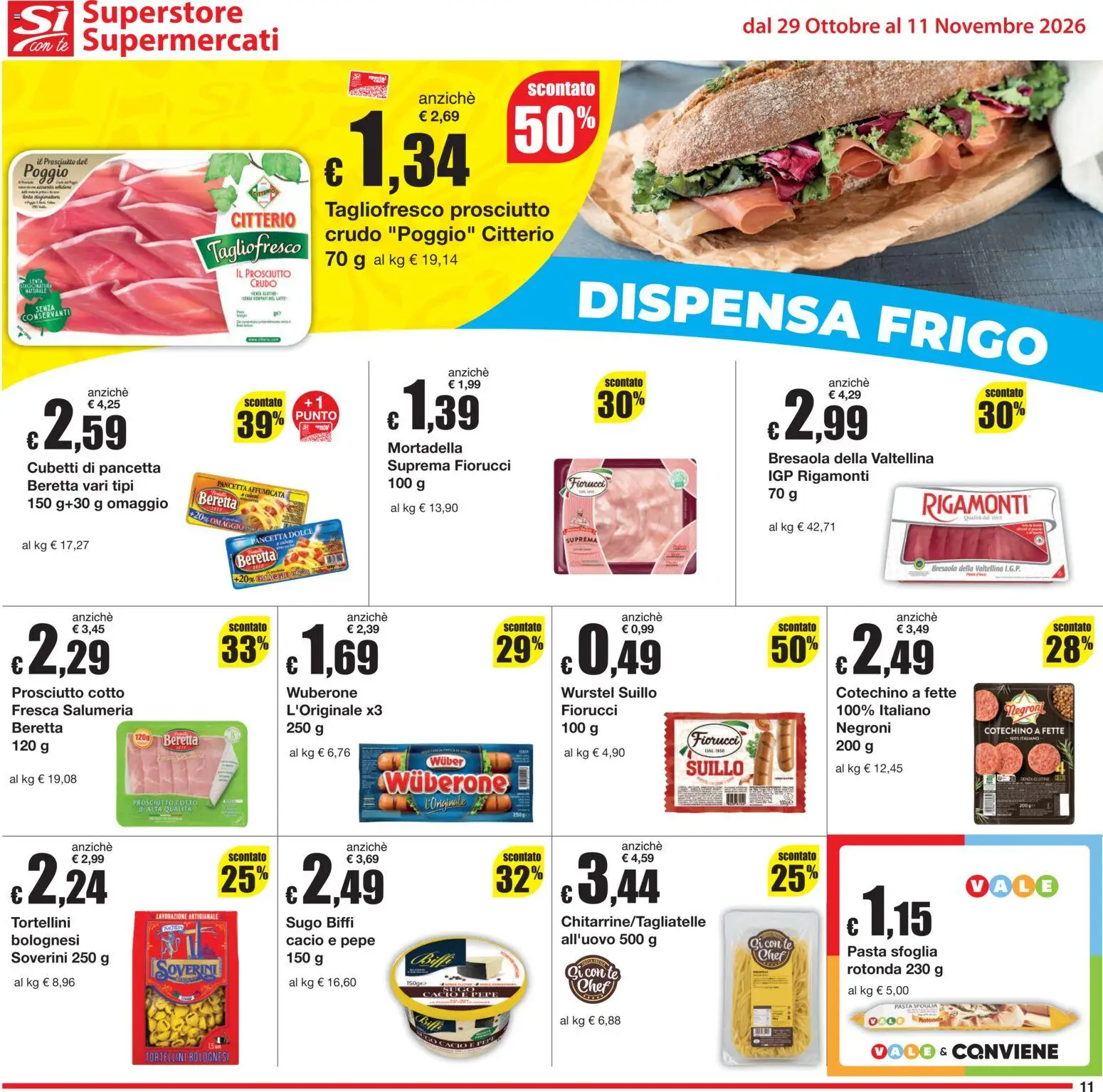 Volantino Sì con Te del 29/10/2026 | Pagina: 11 | Prodotti: Tè, Bresaola, Wurstel, Sugo