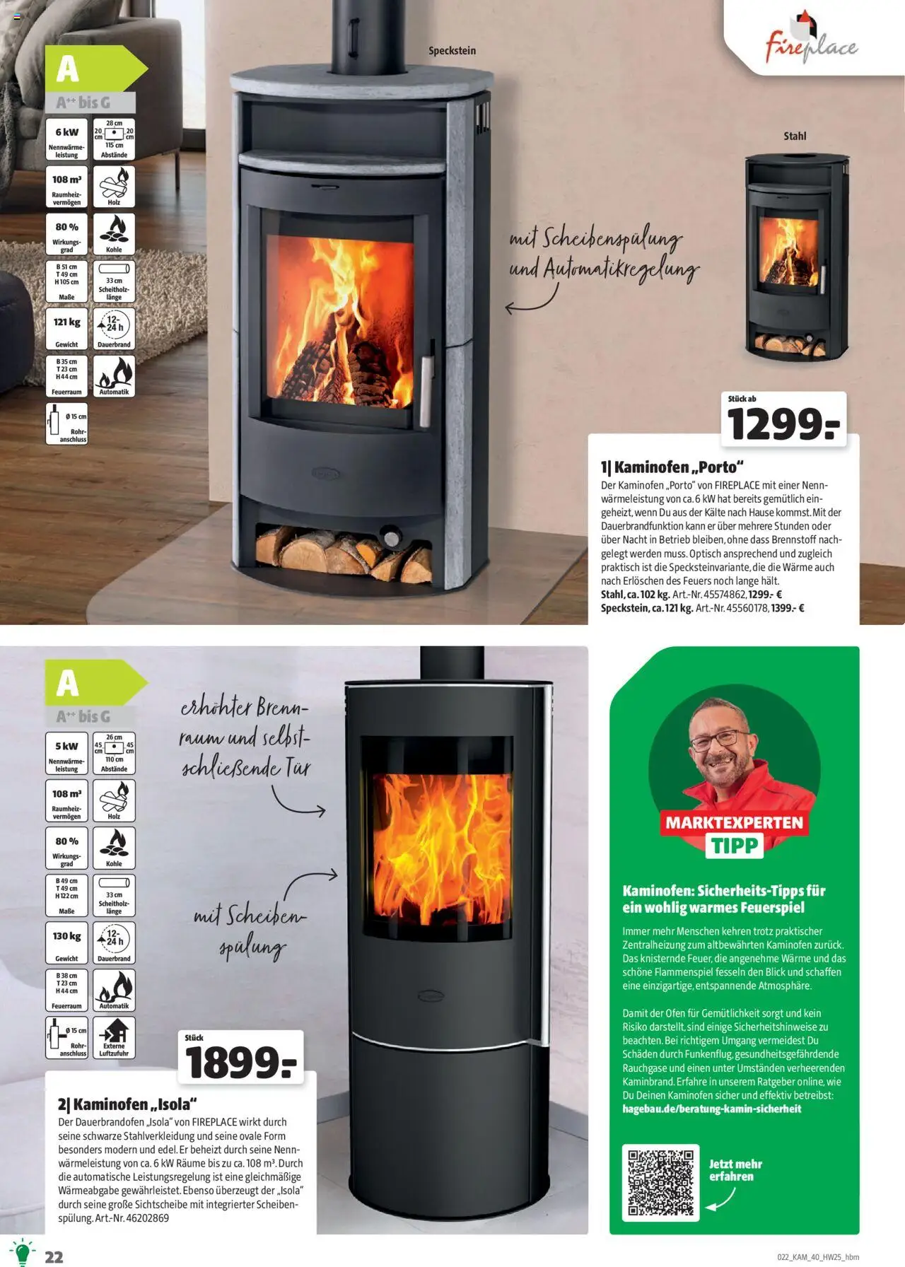 Hagebau Kaminöfen – gültig ab 07.07.2025 | Seite: 22 | Produkte: Ofen, Gewicht, Spülung, Kaminofen