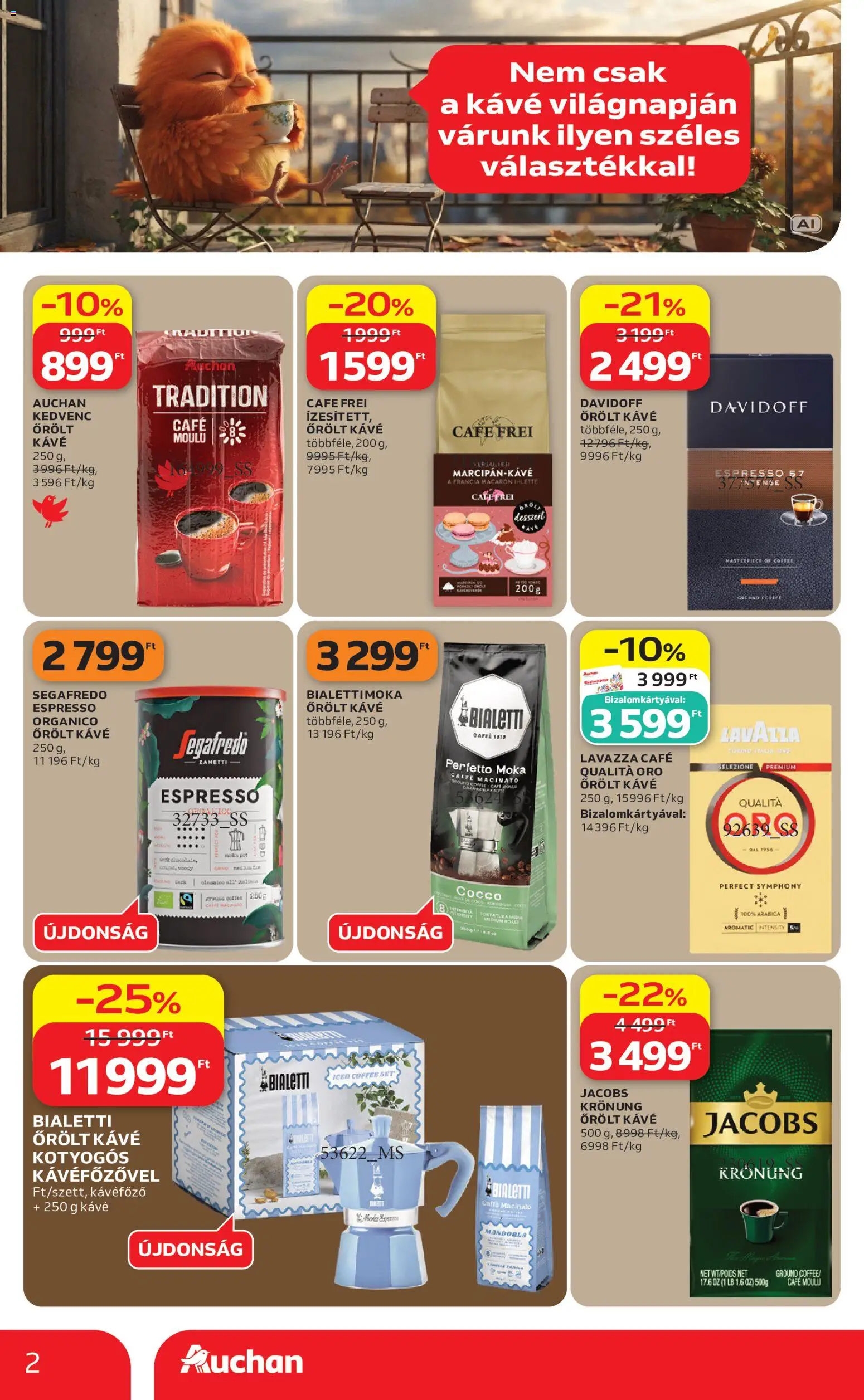 Auchan akciós ujság - amely érvényes a következő dátumtól: 2026.09.24. | Oldal: 2 | Termékek: Kávéfőző, Lavazza, Kávé, Desszert