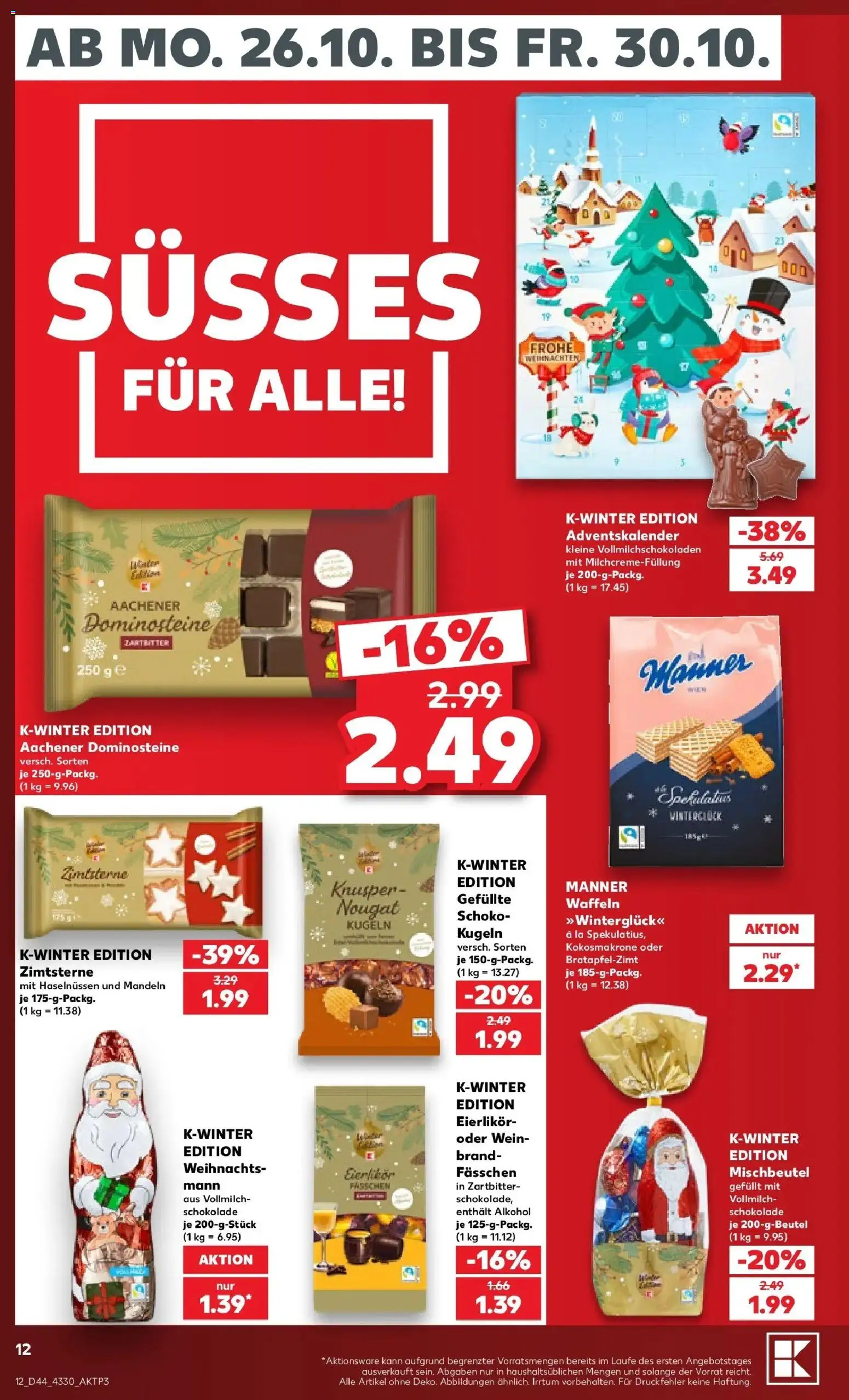 Prospekt Kaufland ab 26.10.2026 » Angebote Online zum Blättern | Seite: 12 | Produkte: Schokolade, Mandeln, Waffeln, Wein