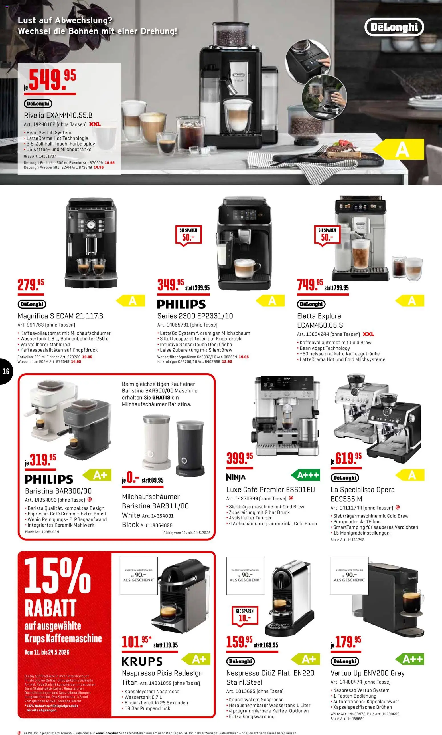 Interdiscount aktionen Wochen Knaller – gültig ab 11.05.2026 | Seite: 16 | Produkte: Krups, Kaffee, Kaffeevollautomat, Philips