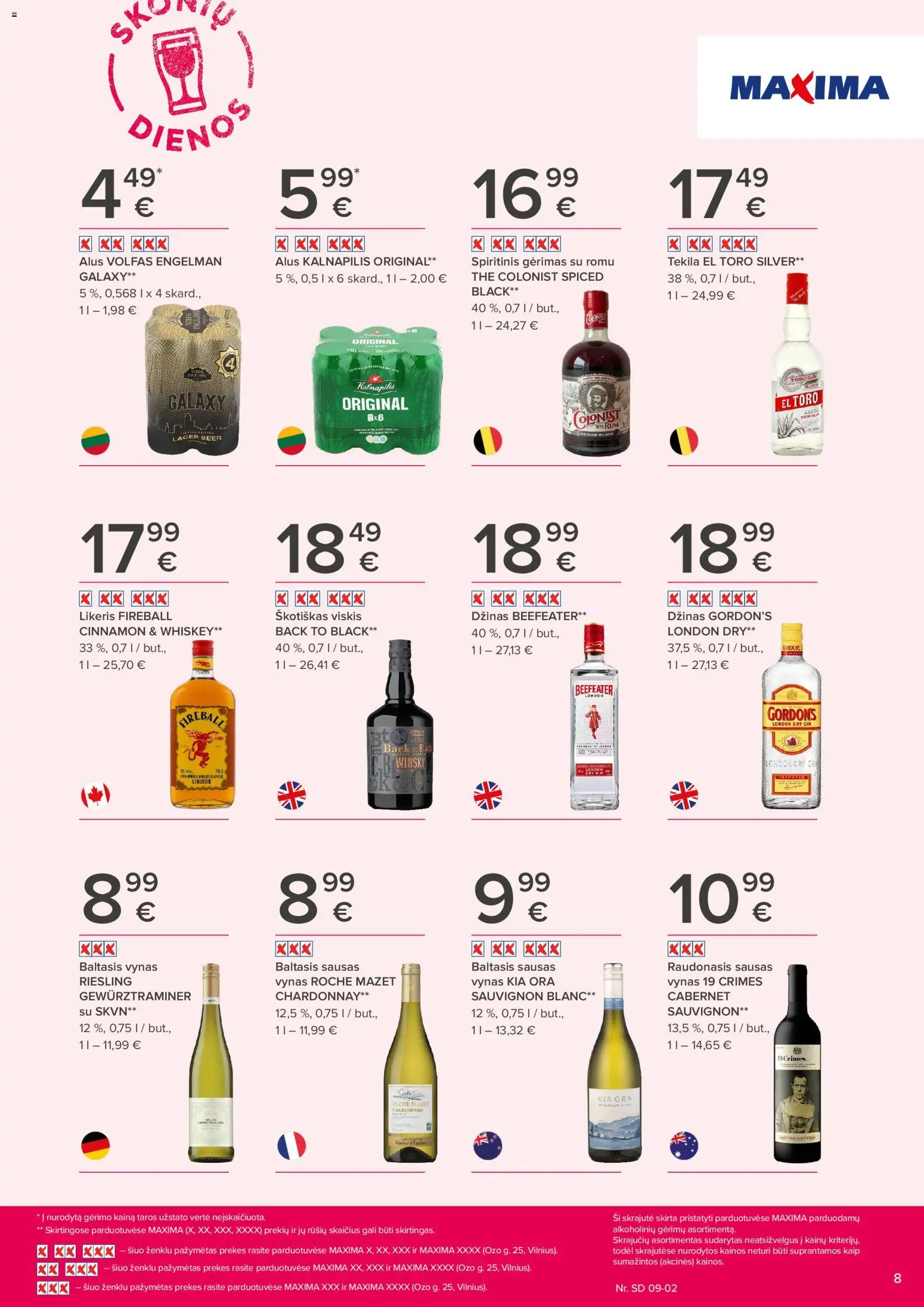 MAXIMA akcijos nuo 2026.08.20 | Puslapis: 8 | Prekių: Viskis, Vynas, Alus, Džinas