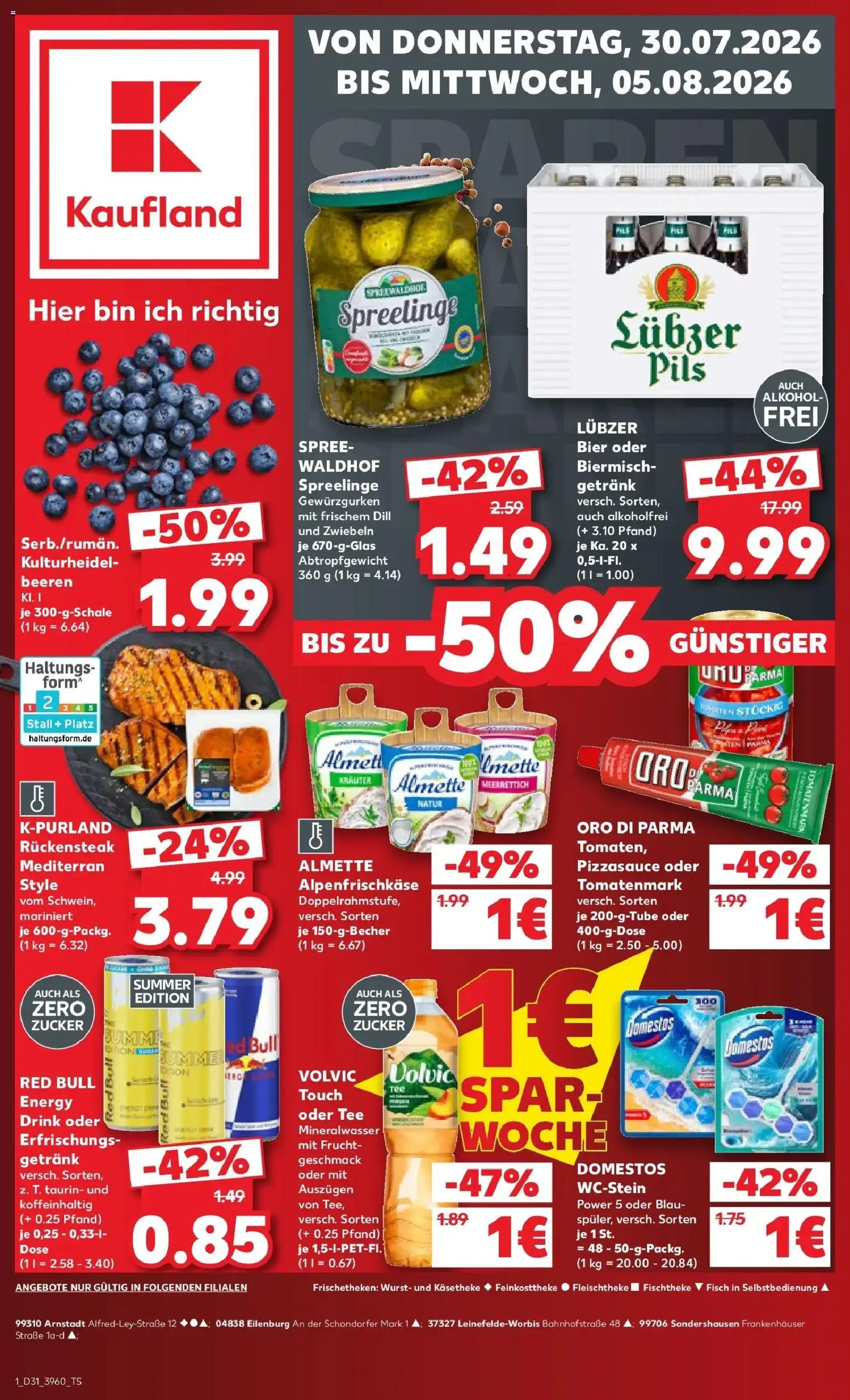Kaufland Prospekt Leinefelde-Worbis – gültig ab 30.07.2026 | Seite: 1 | Produkte: Bier, Oro di parma, Zwiebeln, Zucker