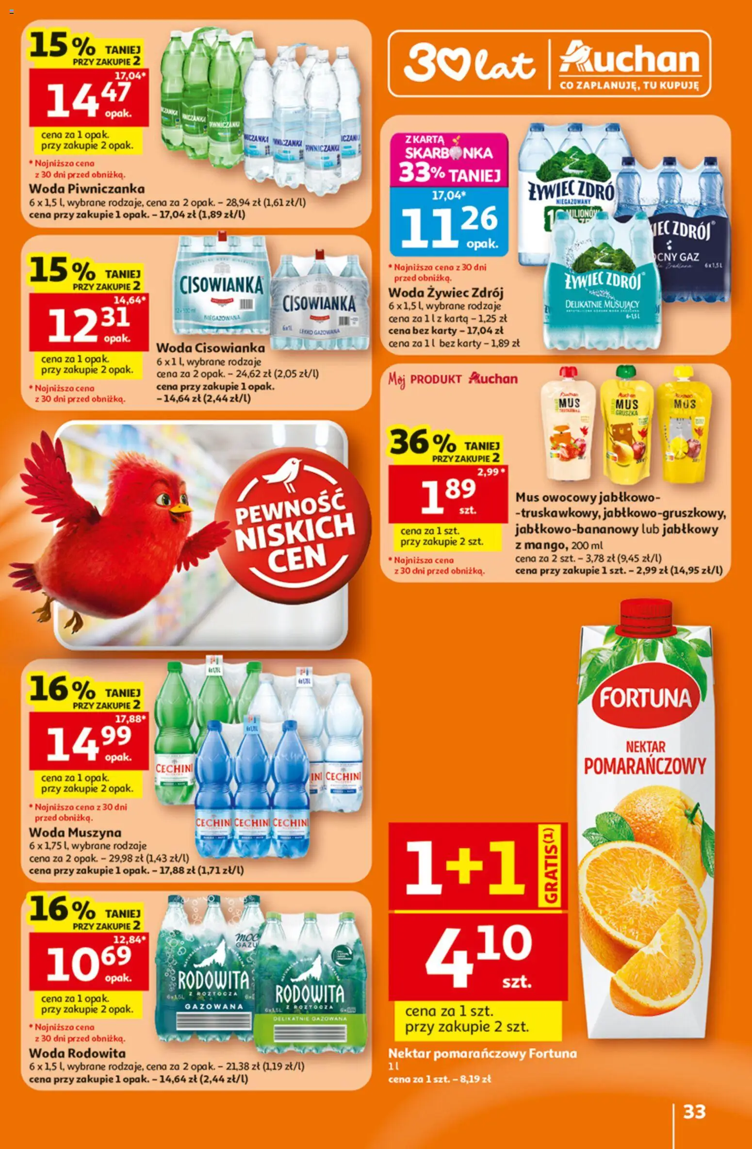 Auchan gazetka - 30 Lat Hipermarket od 25.06.2026 | Strona: 33 | Produkty: Karta, Gruszka, Woda żywiec, Woda