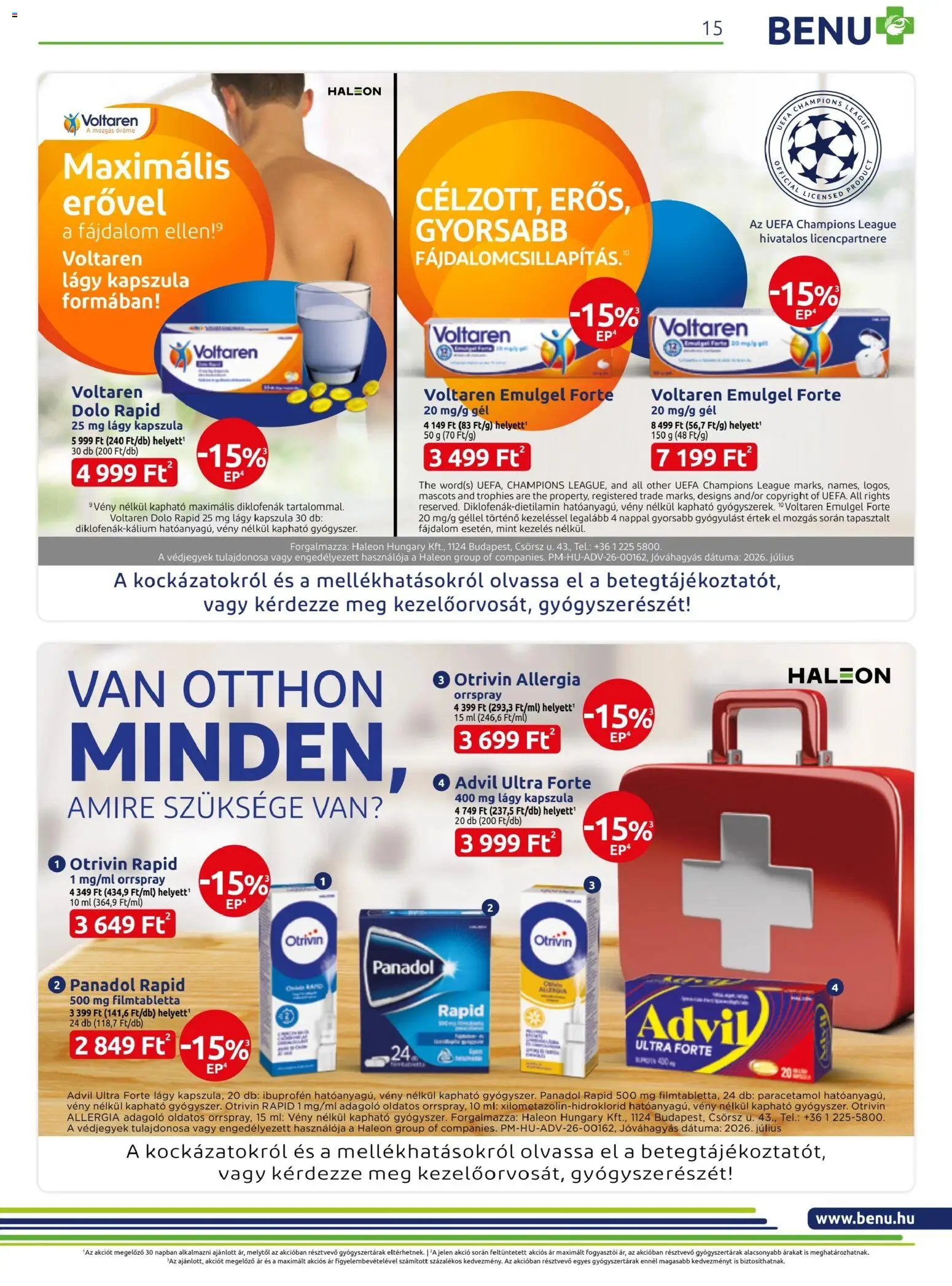 BENU Gyógyszertárak akciós ujság - amely érvényes a következő dátumtól: 2026.09.01. | Oldal: 15 | Termékek: Kapszula, Ibuprofen, Orrspray, Gél