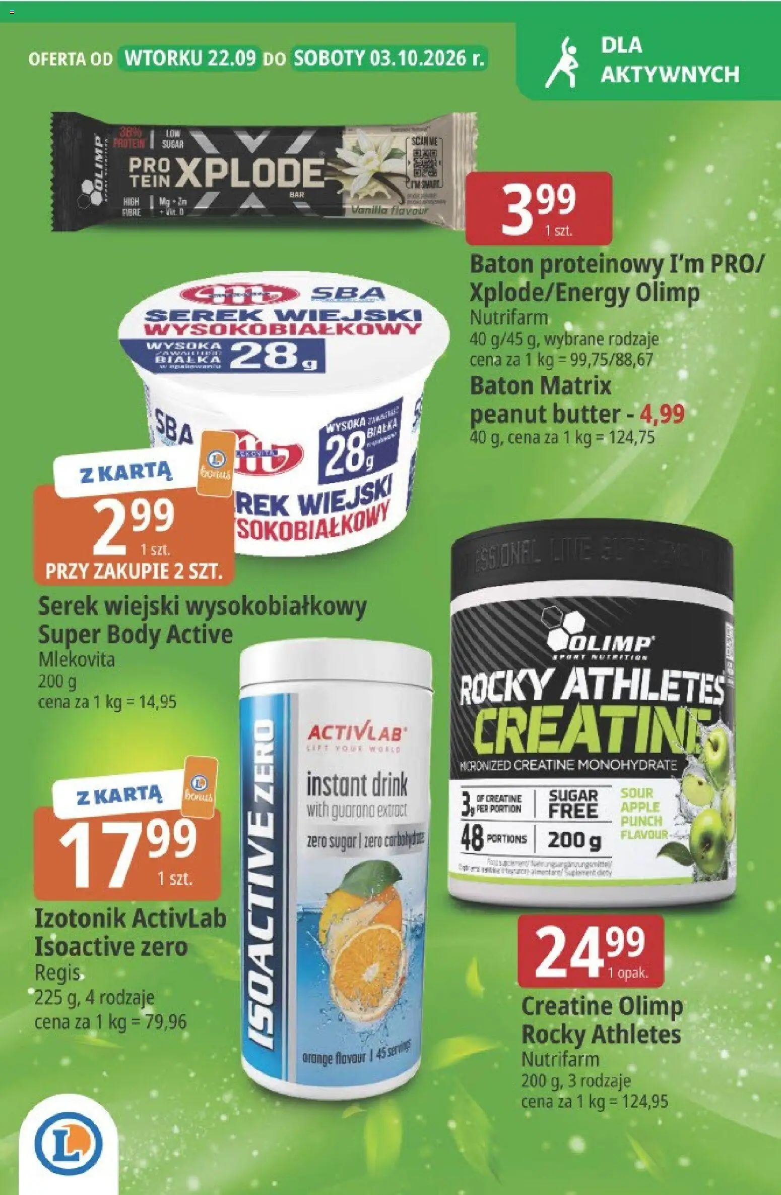 E.Leclerc gazetka od 22.09.2026 | Strona: 5 | Produkty: Serek wiejski, Baton, Baton proteinowy, Body