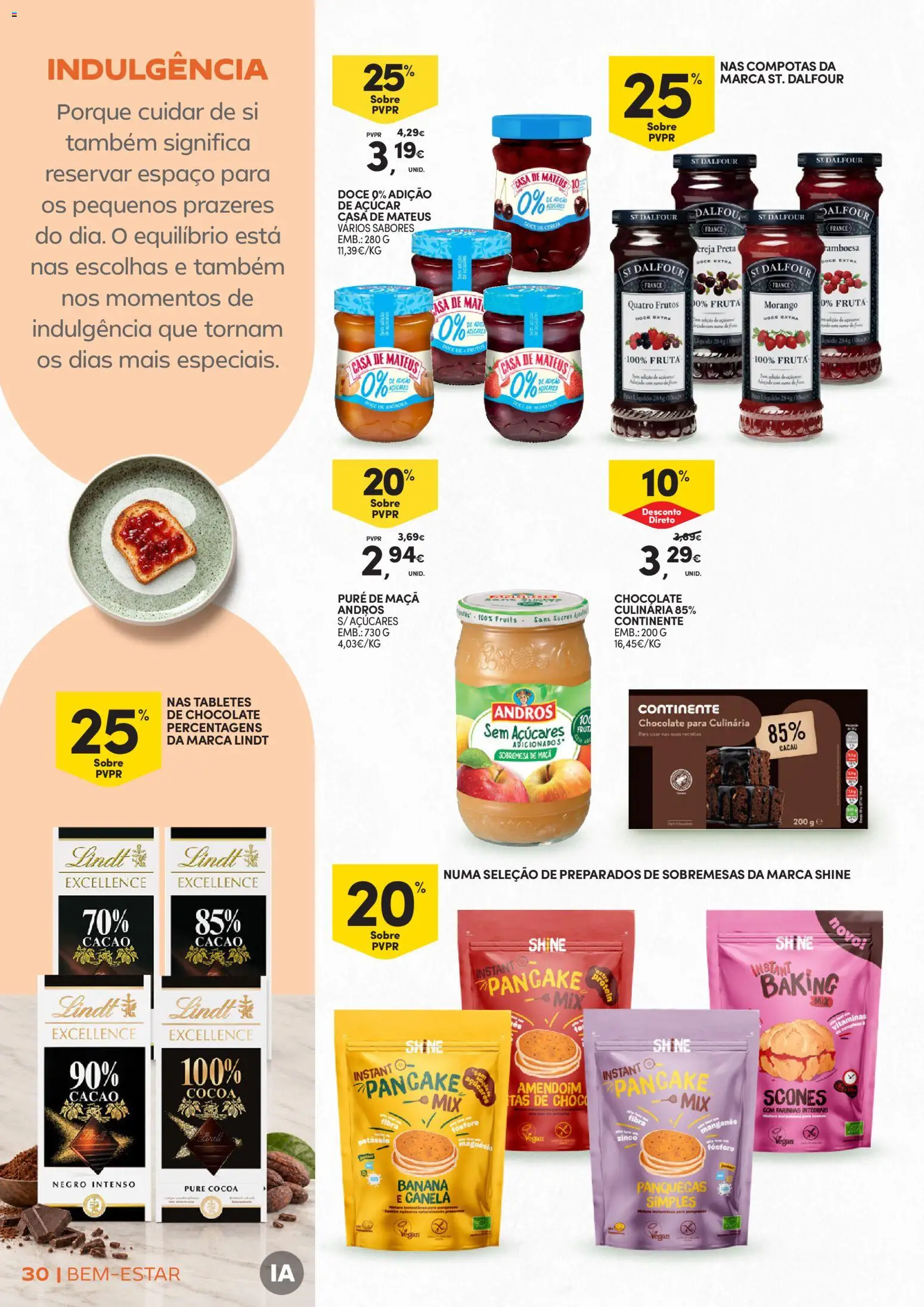 Continente Bem-Estar Assim toda a gente come melhor │ válido de 20/10/2026 | Página: 30 | Produtos: Lindt, Sobremesas, Compotas, Maça
