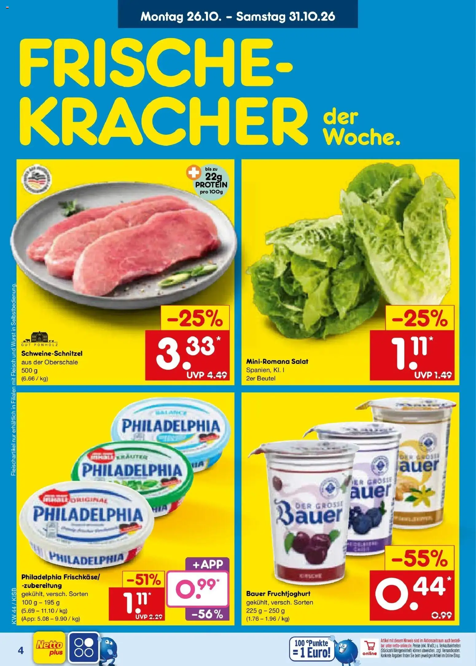 Netto Marken-Discount Prospekt Nürnberg – gültig ab 26.10.2026 | Seite: 6 | Produkte: Philadelphia, Fruchtjoghurt, Wurst, Salat