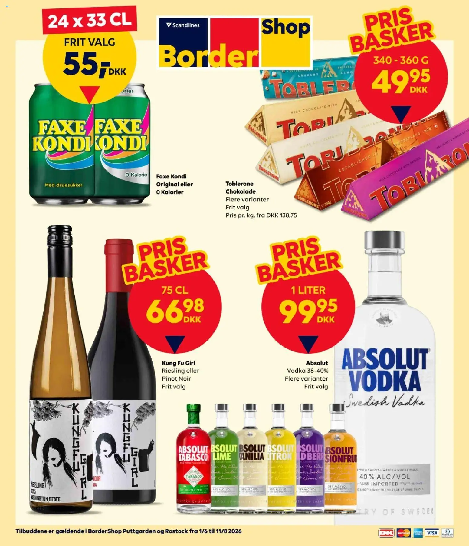 Bordershop tilbudsavis – gyldig fra 01/06/2026 | Side: 1 | Produkter: Chokolade, Vodka, Lime, Faxe Kondi