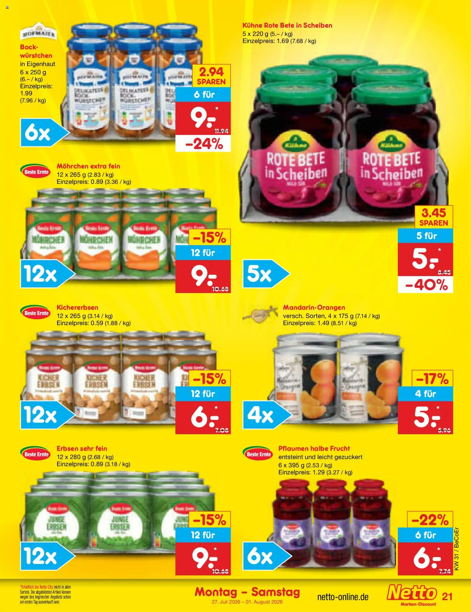 Netto Marken-Discount Prospekt – gültig ab 27.07.2026 | Seite: 33 | Produkte: Pflaumen, Erbsen